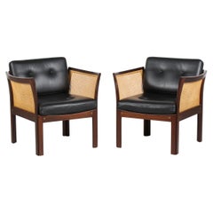 Pair Illum Wikkelsø Plexus Chair of Mahogany Black Leather Upholstery, Denmark