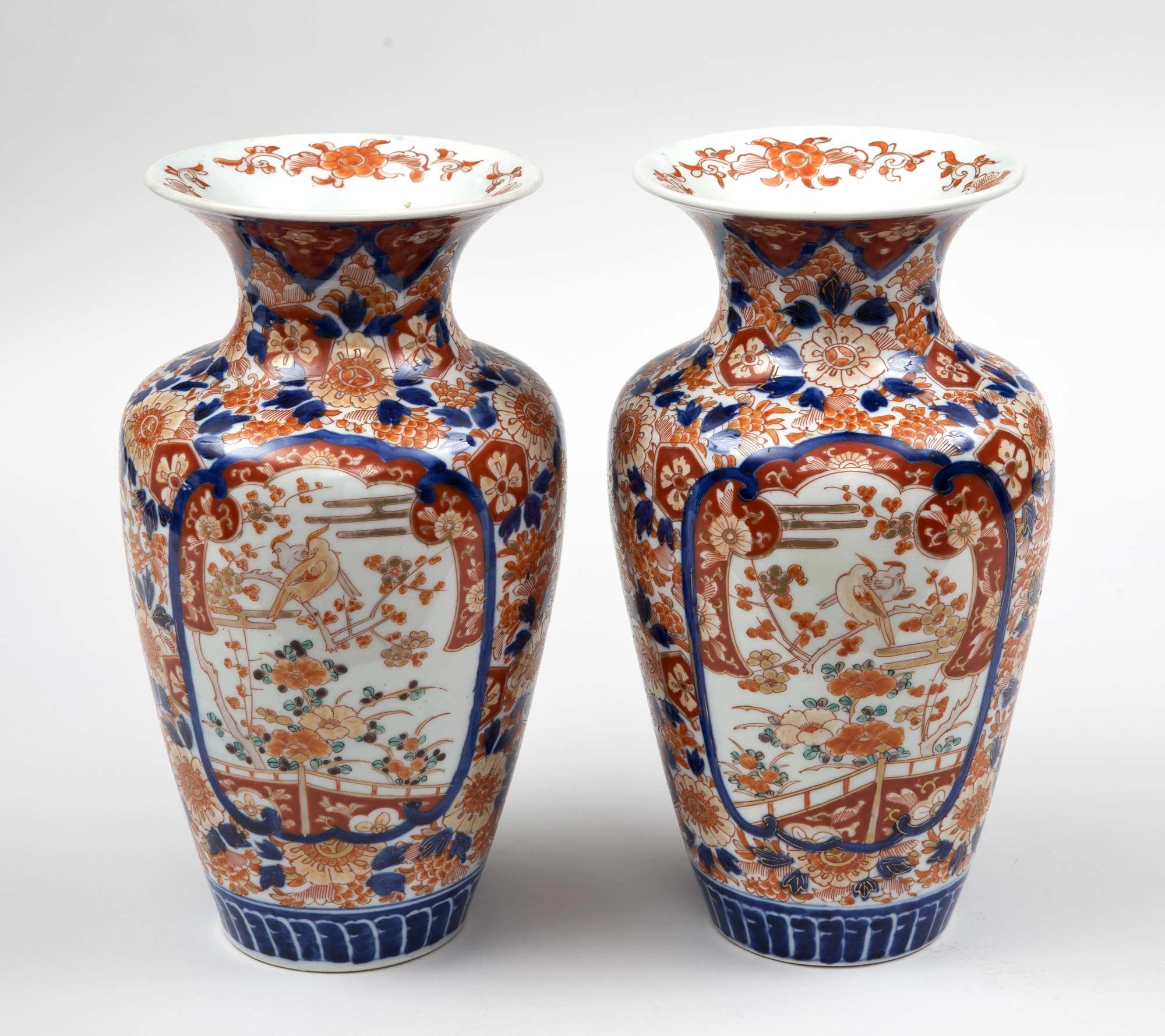 Meiji Pair of Imari Open Vases, circa 1890 For Sale