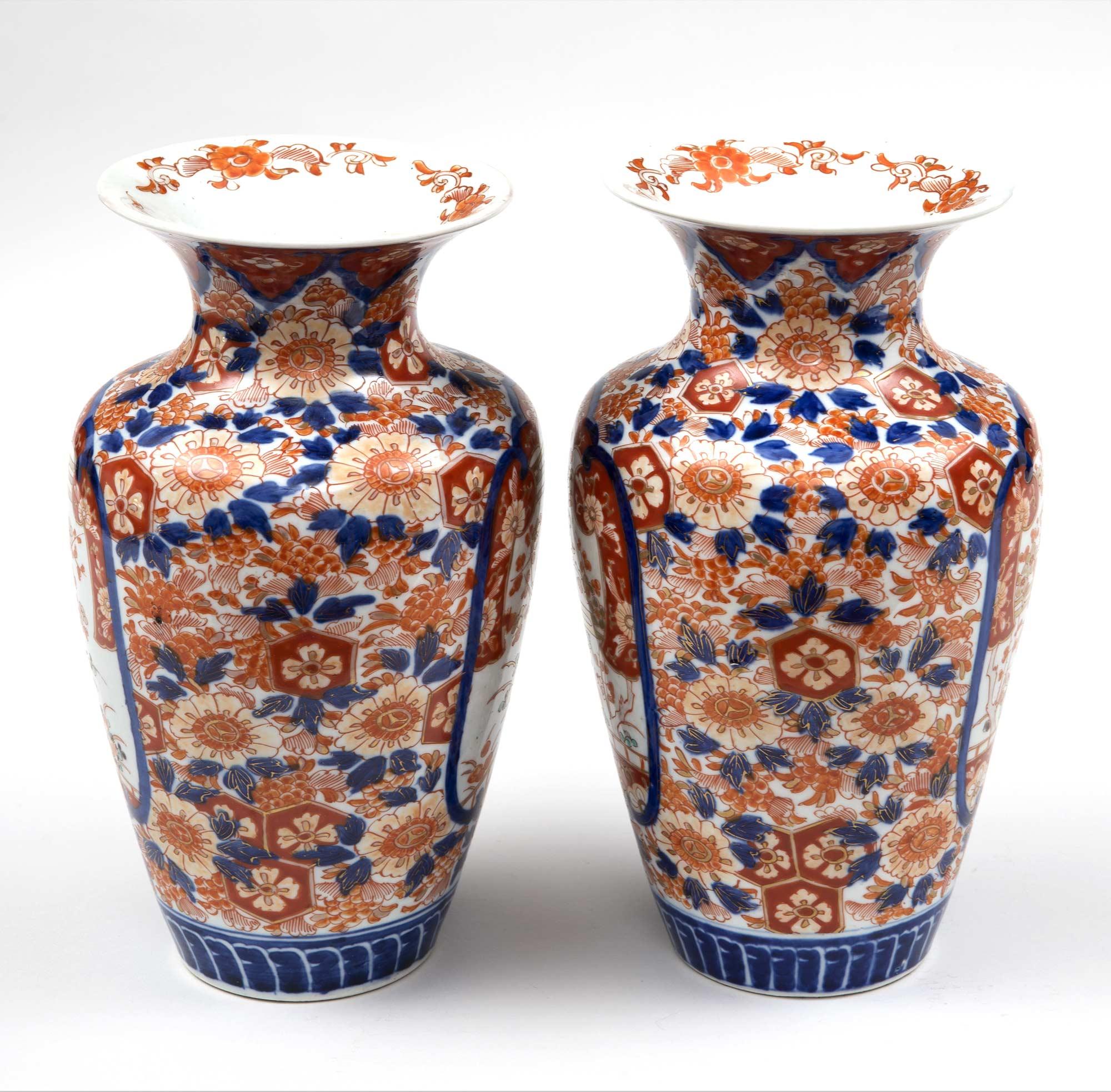 Japanese Pair of Imari Open Vases, circa 1890 For Sale