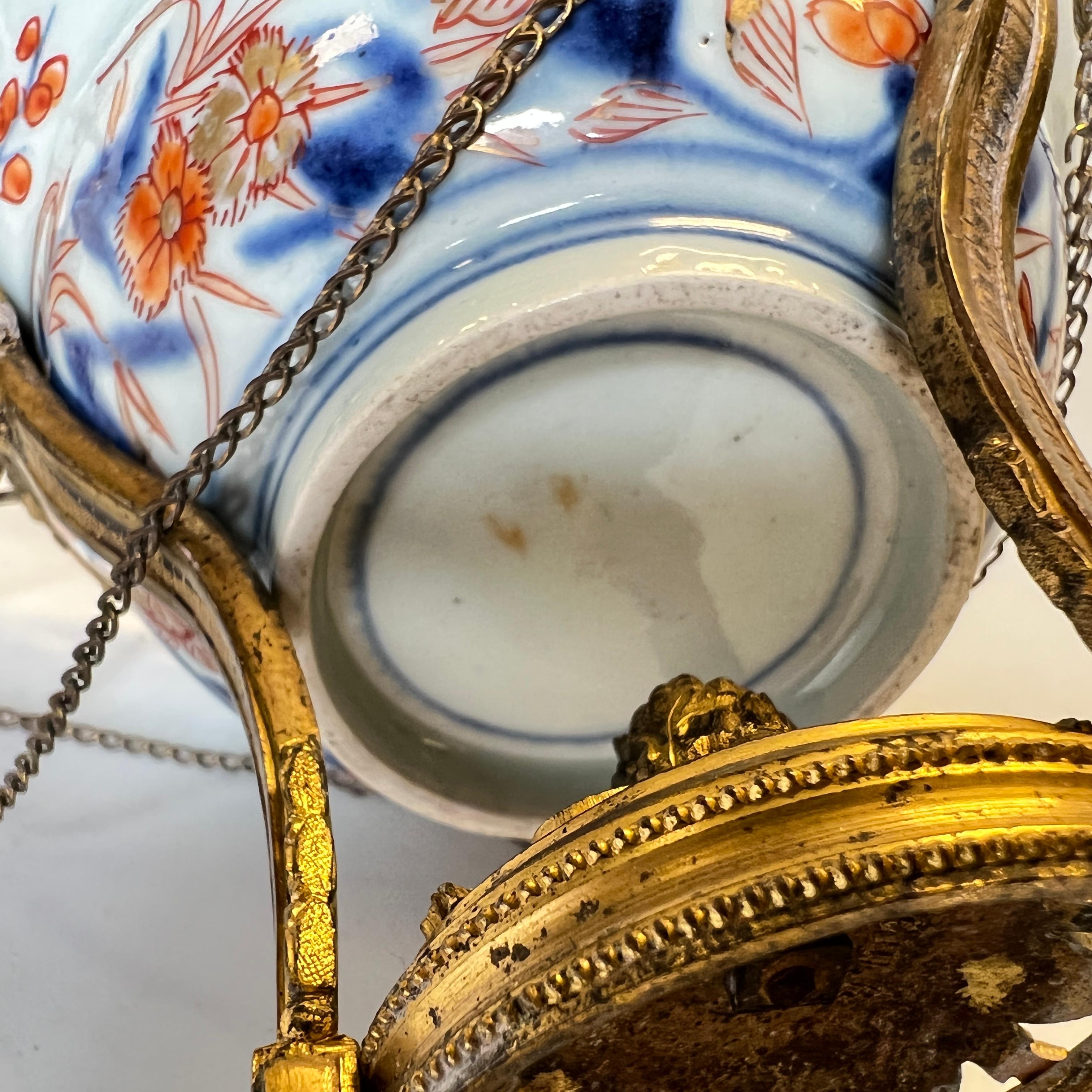 Pair Imari Porcelain Potpourri Bowls with Gilt Bronze Louis XVI Style Stands For Sale 6