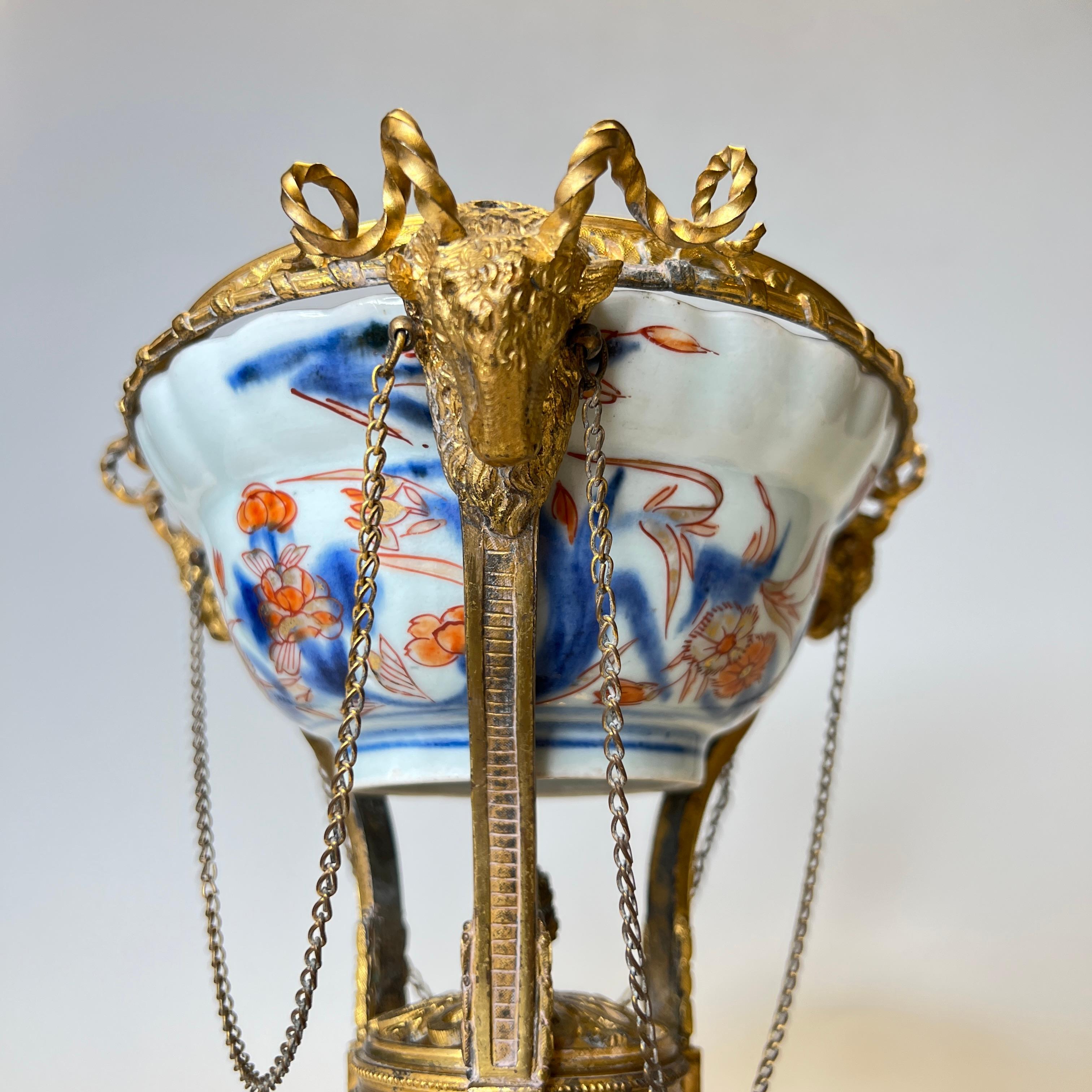 Pair Imari Porcelain Potpourri Bowls with Gilt Bronze Louis XVI Style Stands For Sale 8