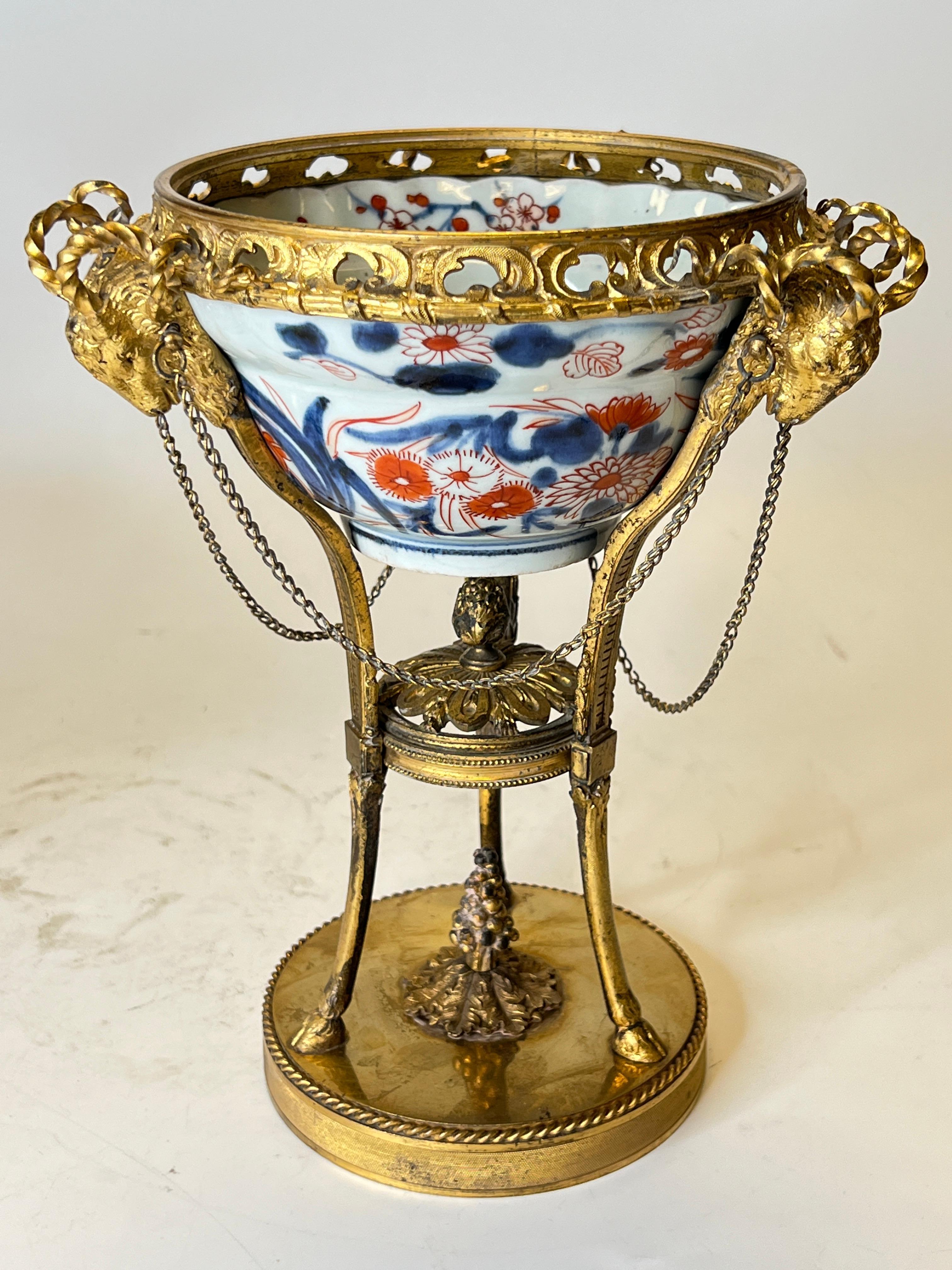 Pair Imari Porcelain Potpourri Bowls with Gilt Bronze Louis XVI Style Stands For Sale 10