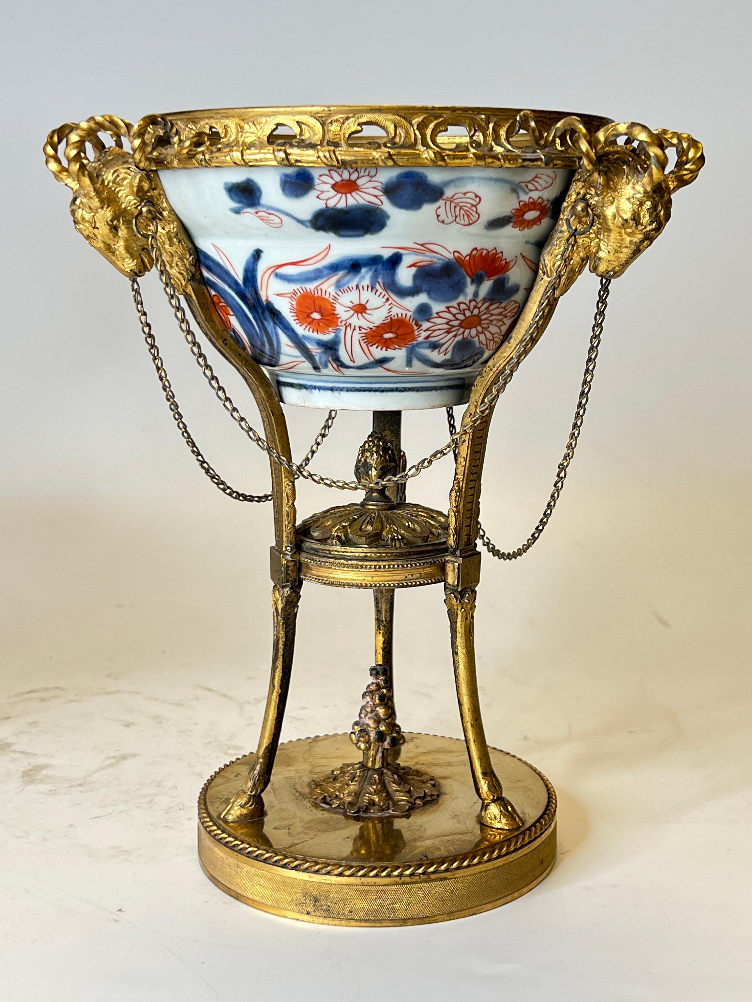 Pair Imari Porcelain Potpourri Bowls with Gilt Bronze Louis XVI Style Stands For Sale 11