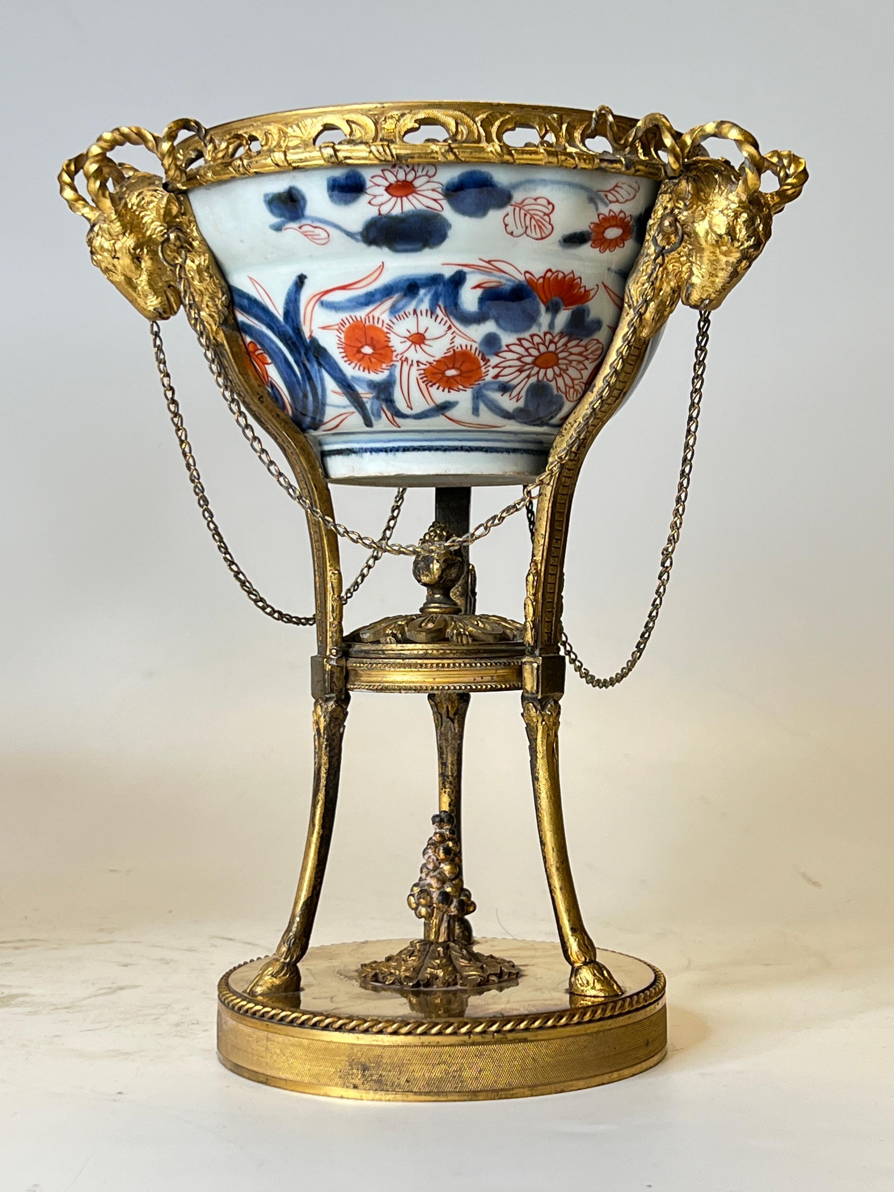 Pair Imari Porcelain Potpourri Bowls with Gilt Bronze Louis XVI Style Stands For Sale 12