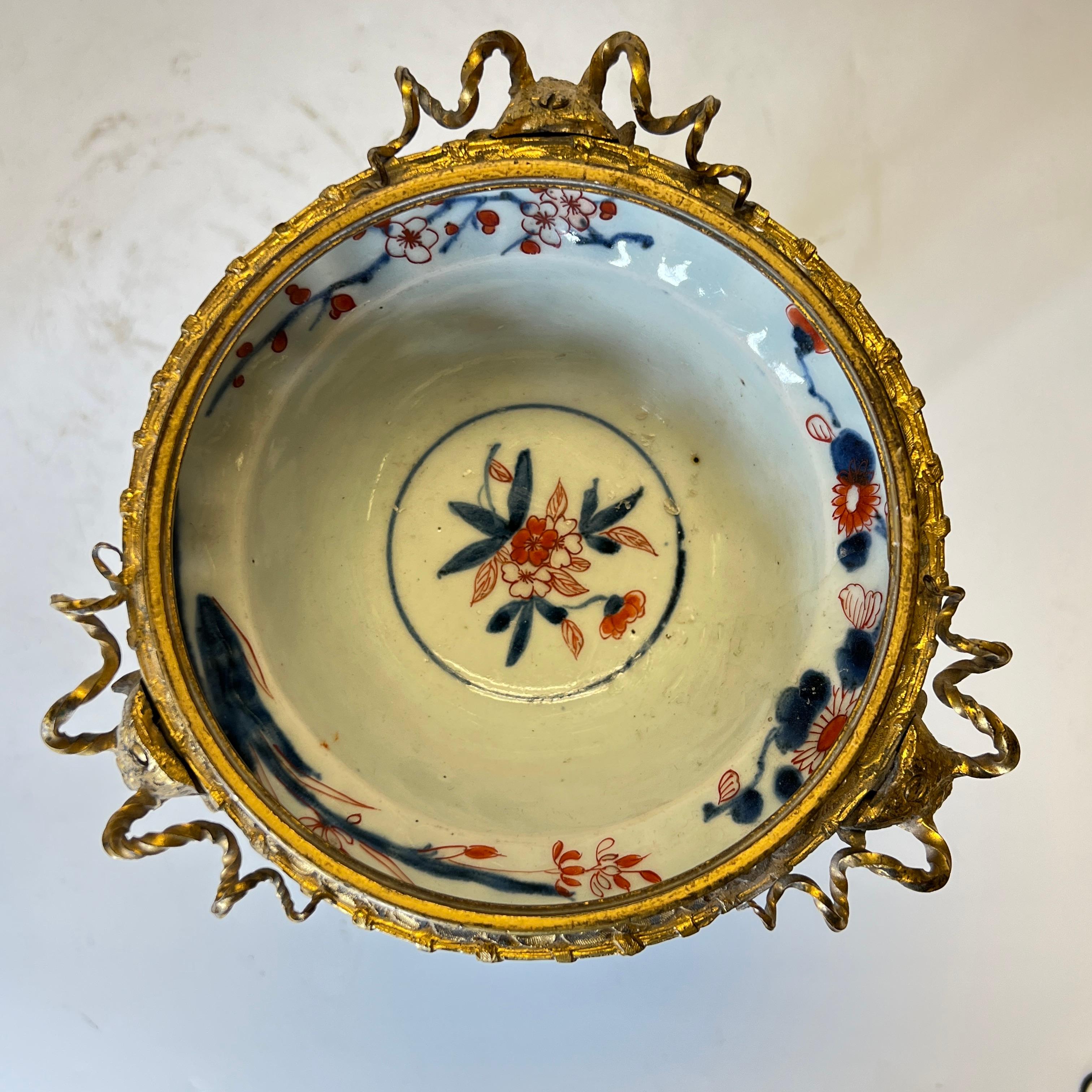 Pair Imari Porcelain Potpourri Bowls with Gilt Bronze Louis XVI Style Stands For Sale 14