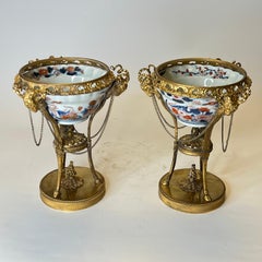 Pair Imari Porcelain Potpourri Bowls with Gilt Bronze Louis XVI Style Stands