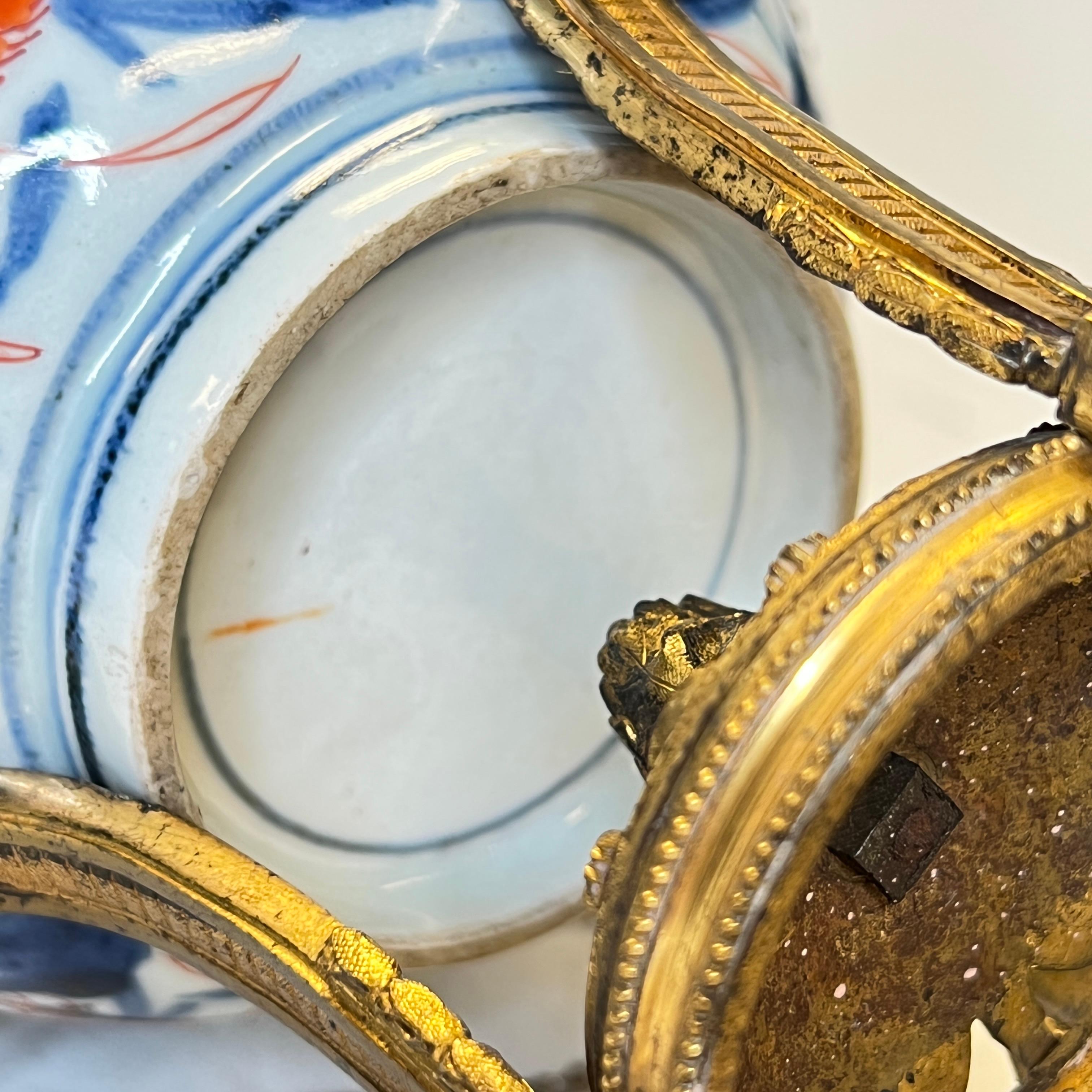 Pair Imari Porcelain Potpourri Bowls with Gilt Bronze Louis XVI Style Stands For Sale 15