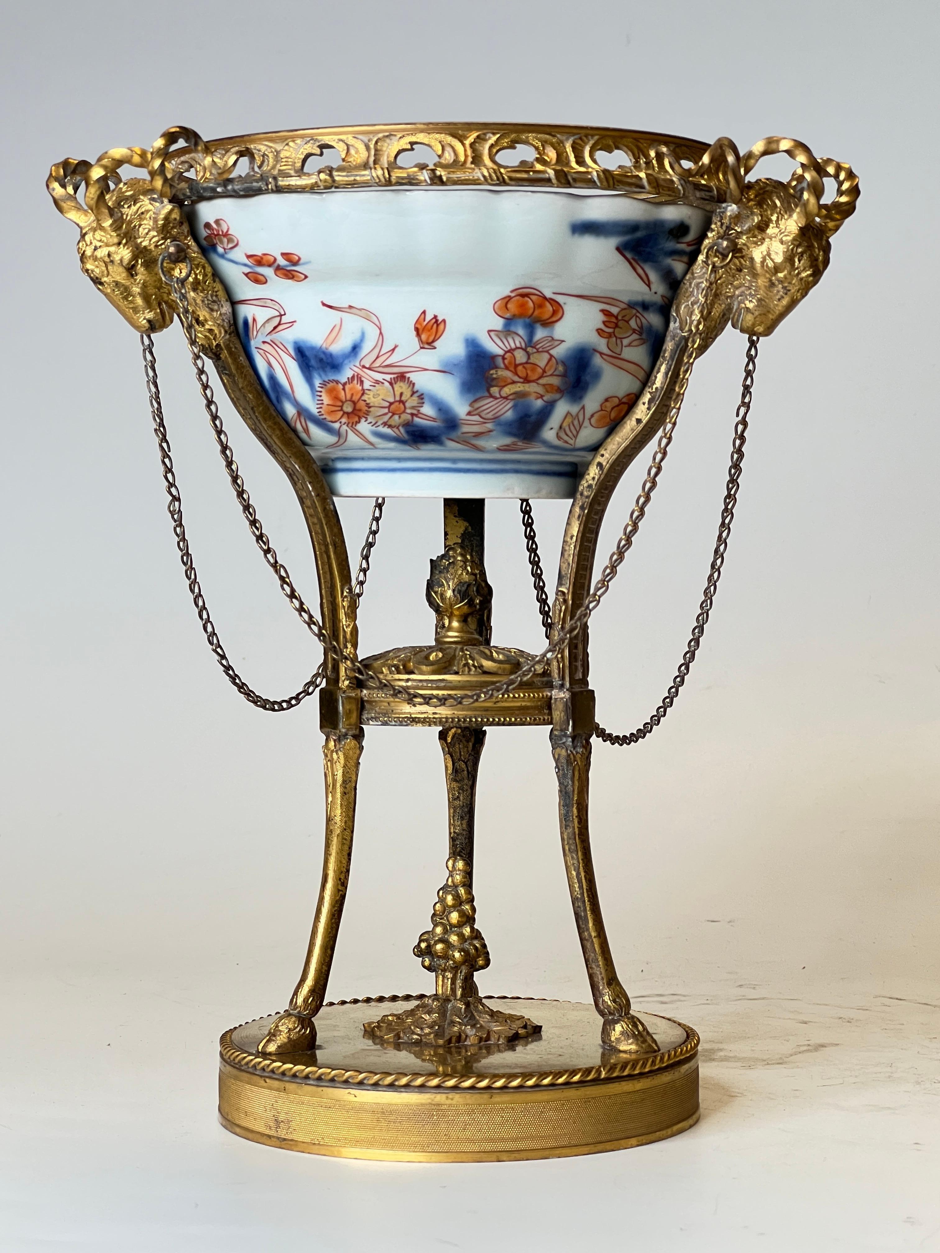 Chinese Pair Imari Porcelain Potpourri Bowls with Gilt Bronze Louis XVI Style Stands For Sale