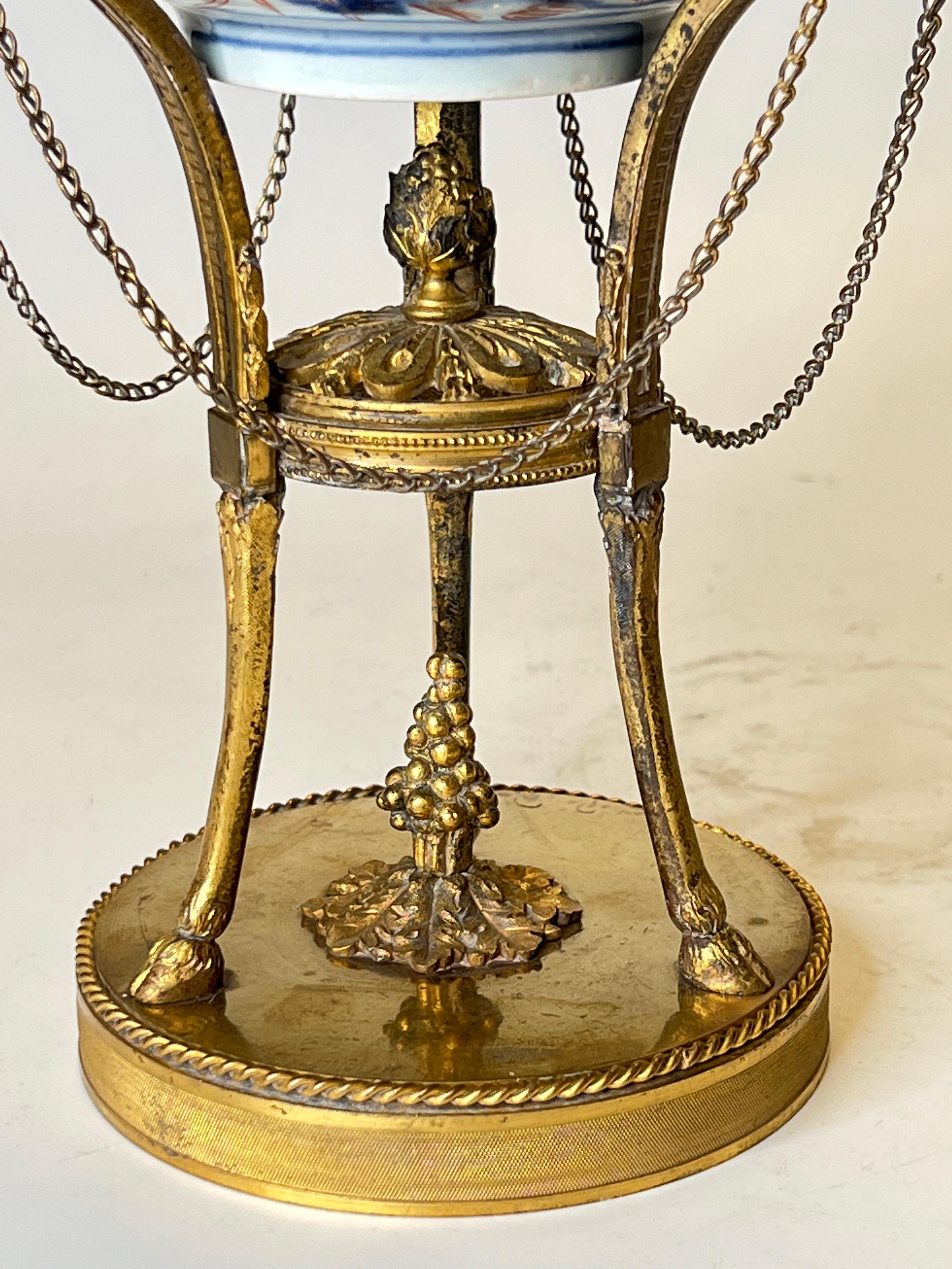19th Century Pair Imari Porcelain Potpourri Bowls with Gilt Bronze Louis XVI Style Stands For Sale
