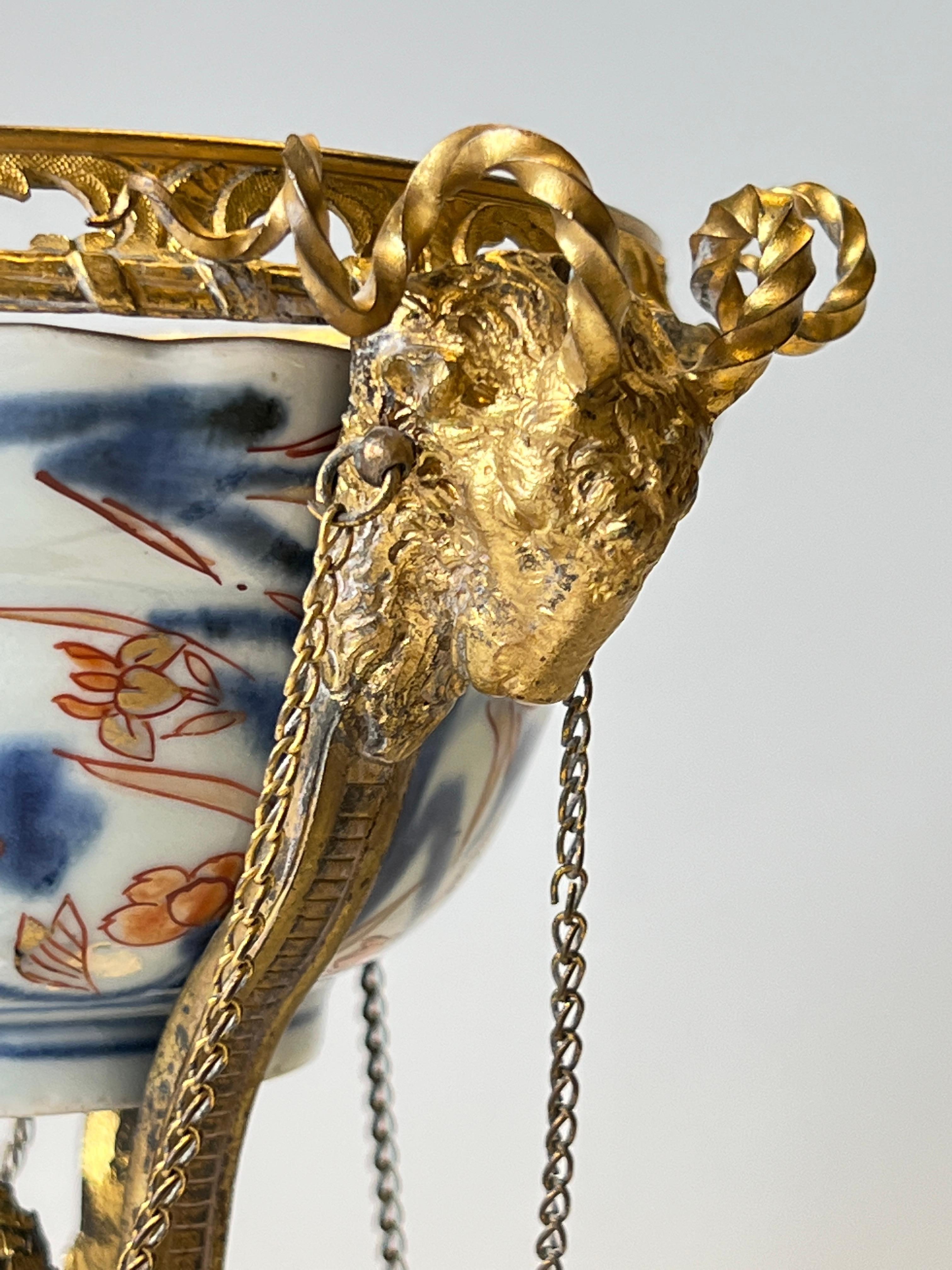 Pair Imari Porcelain Potpourri Bowls with Gilt Bronze Louis XVI Style Stands For Sale 1