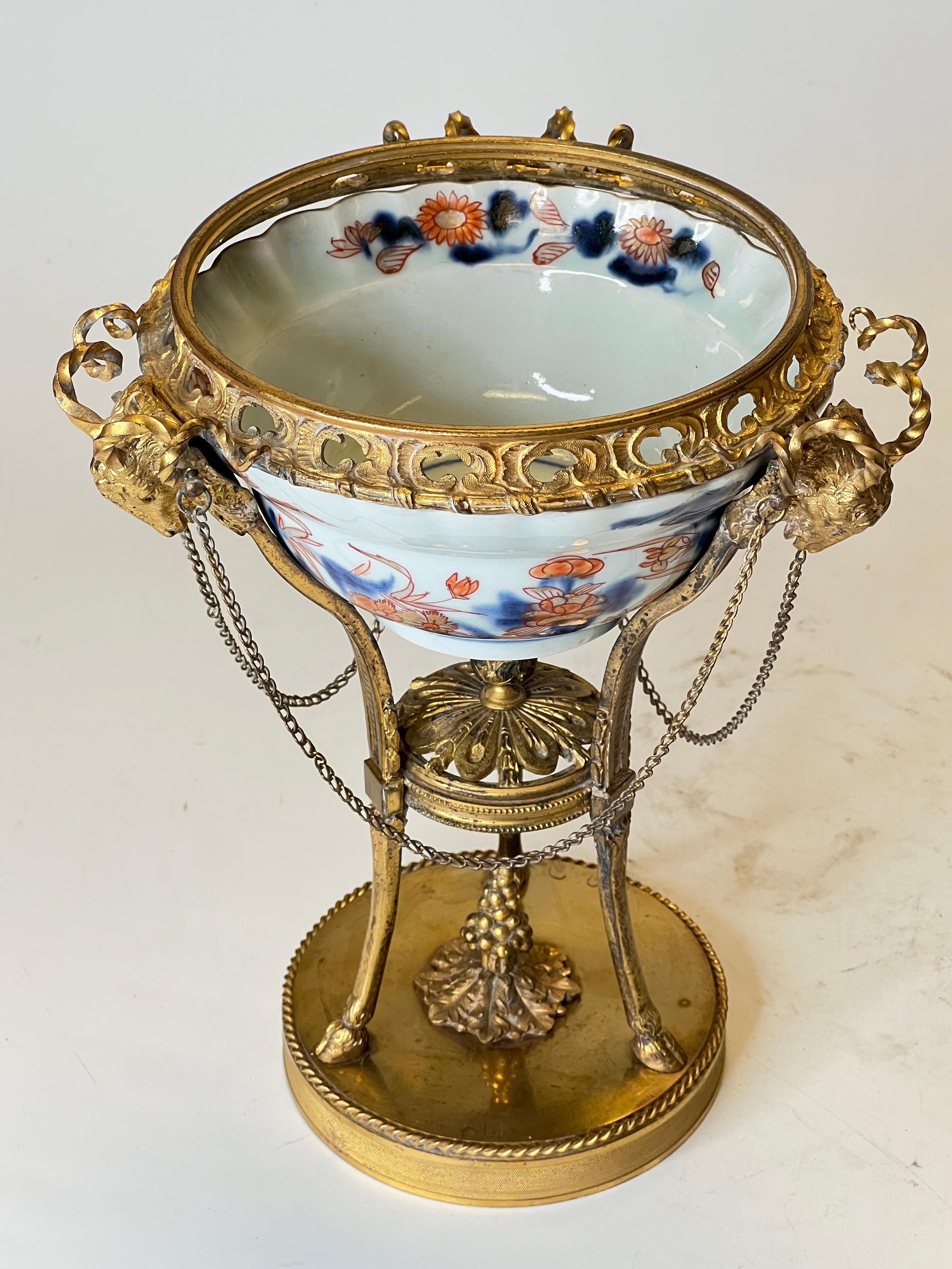Pair Imari Porcelain Potpourri Bowls with Gilt Bronze Louis XVI Style Stands For Sale 3