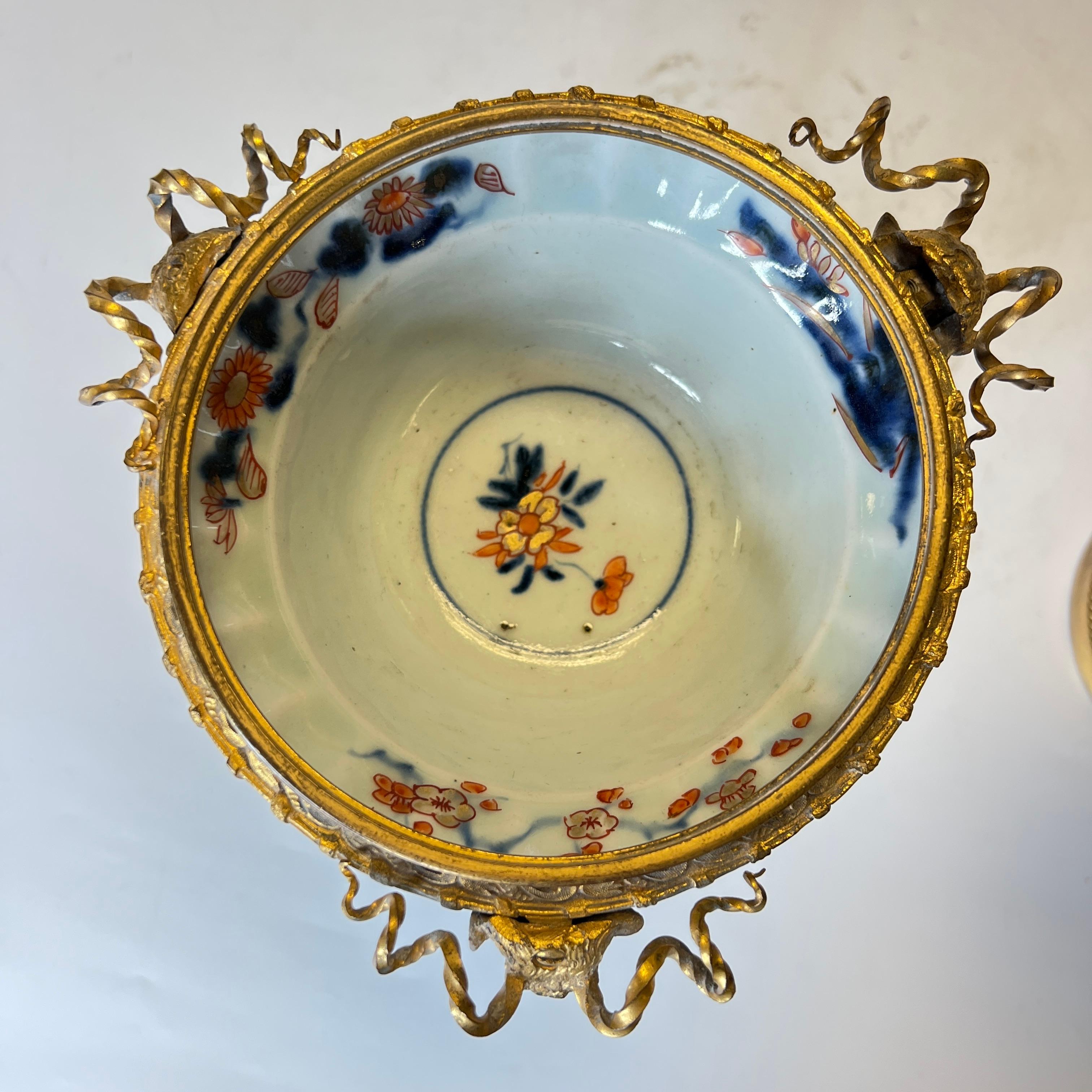 Pair Imari Porcelain Potpourri Bowls with Gilt Bronze Louis XVI Style Stands For Sale 4