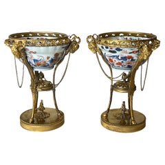 Pair Imari Porcelain Potpourri Bowls with Gilt Bronze Louis XVI Style Stands
