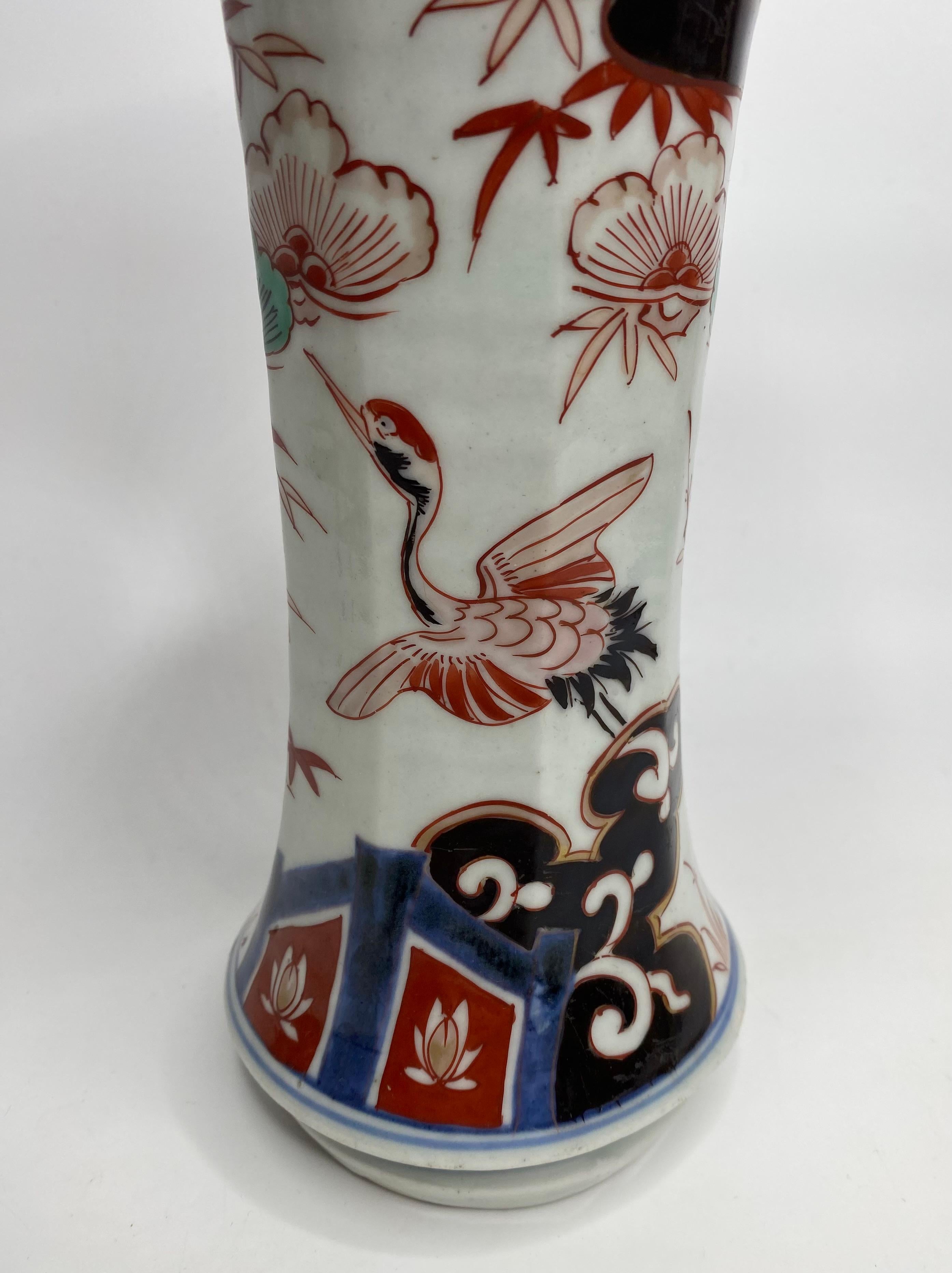 Fired Pair Imari porcelain vases, Arita, Japan, c. 1700. Genryoku Period.