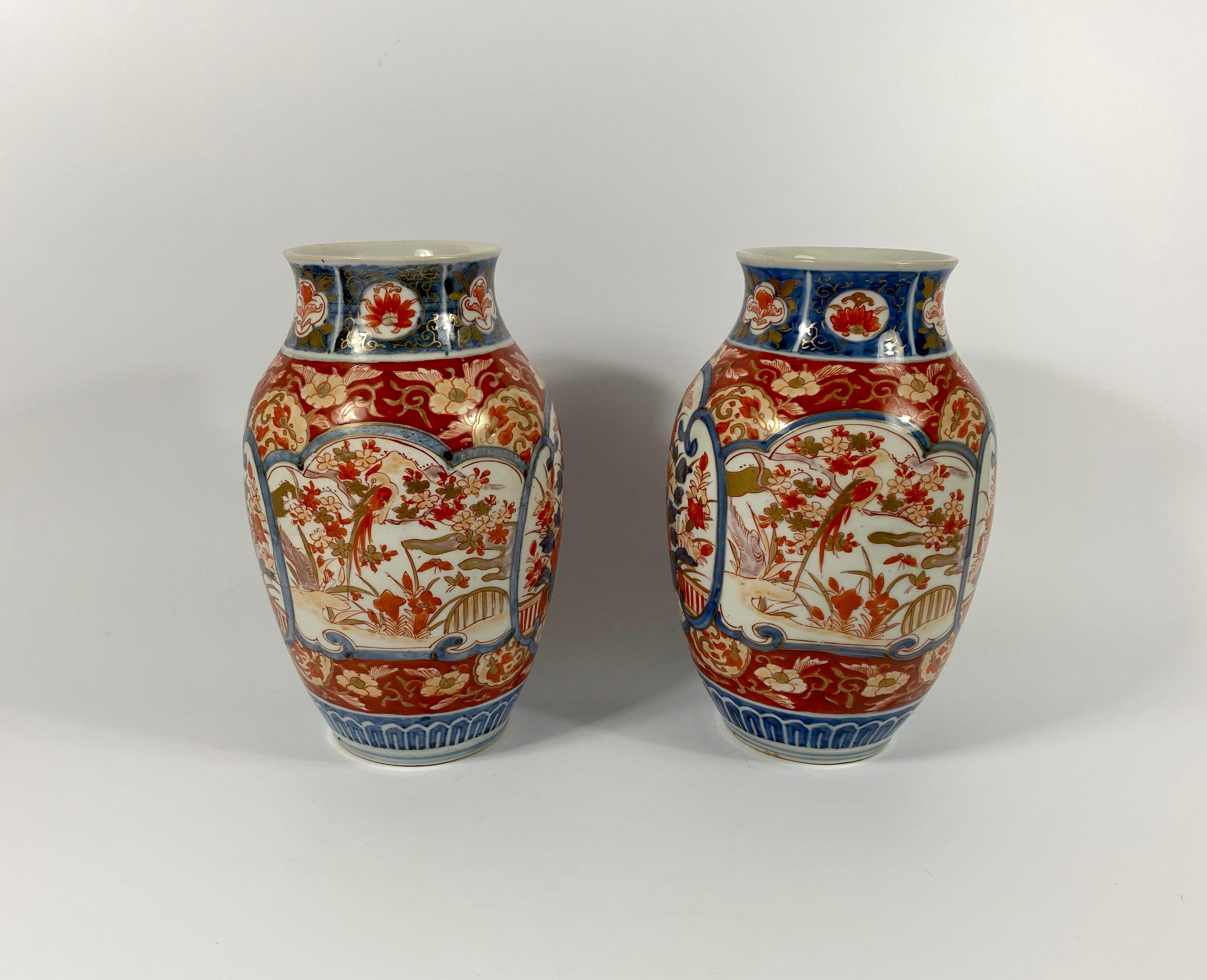 Fired Pair of Imari Porcelain Vases, Japan, circa 1890, Meiji Period