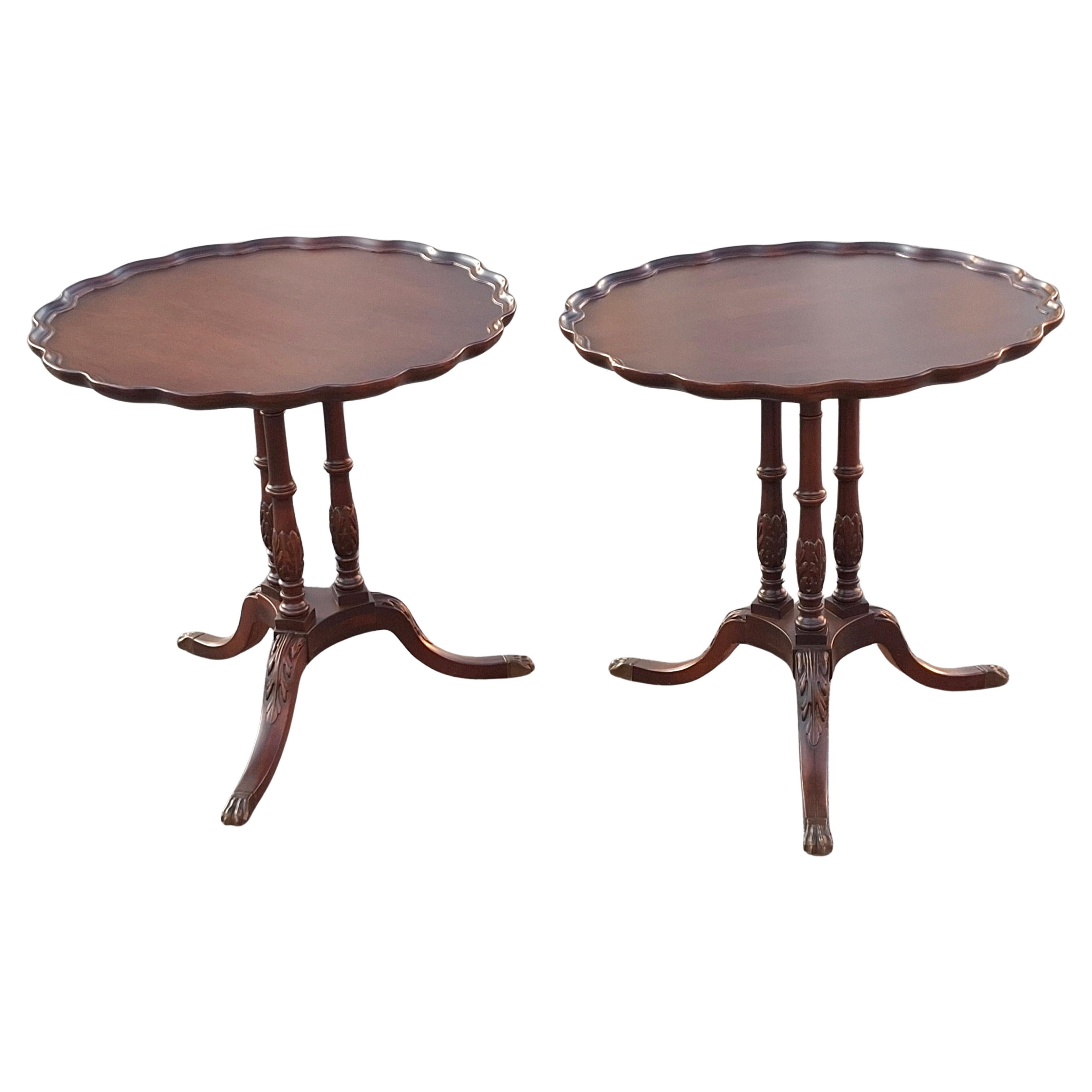 Pair Imperial Furniture George III Style Mahogany Pie Crust Tables, Refinished