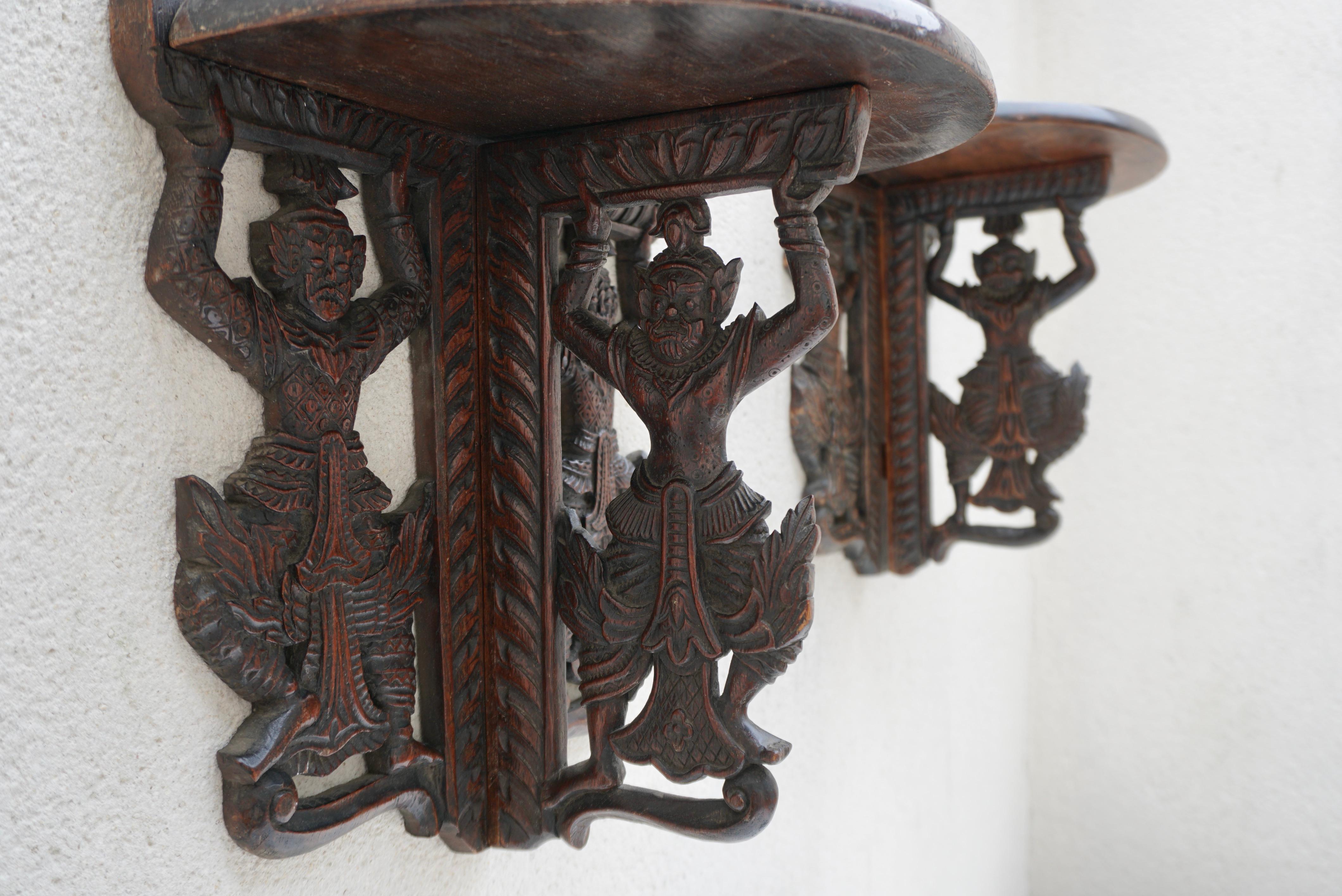 Pair Indonesian Carved Figural Wall Console Brackets For Sale 11