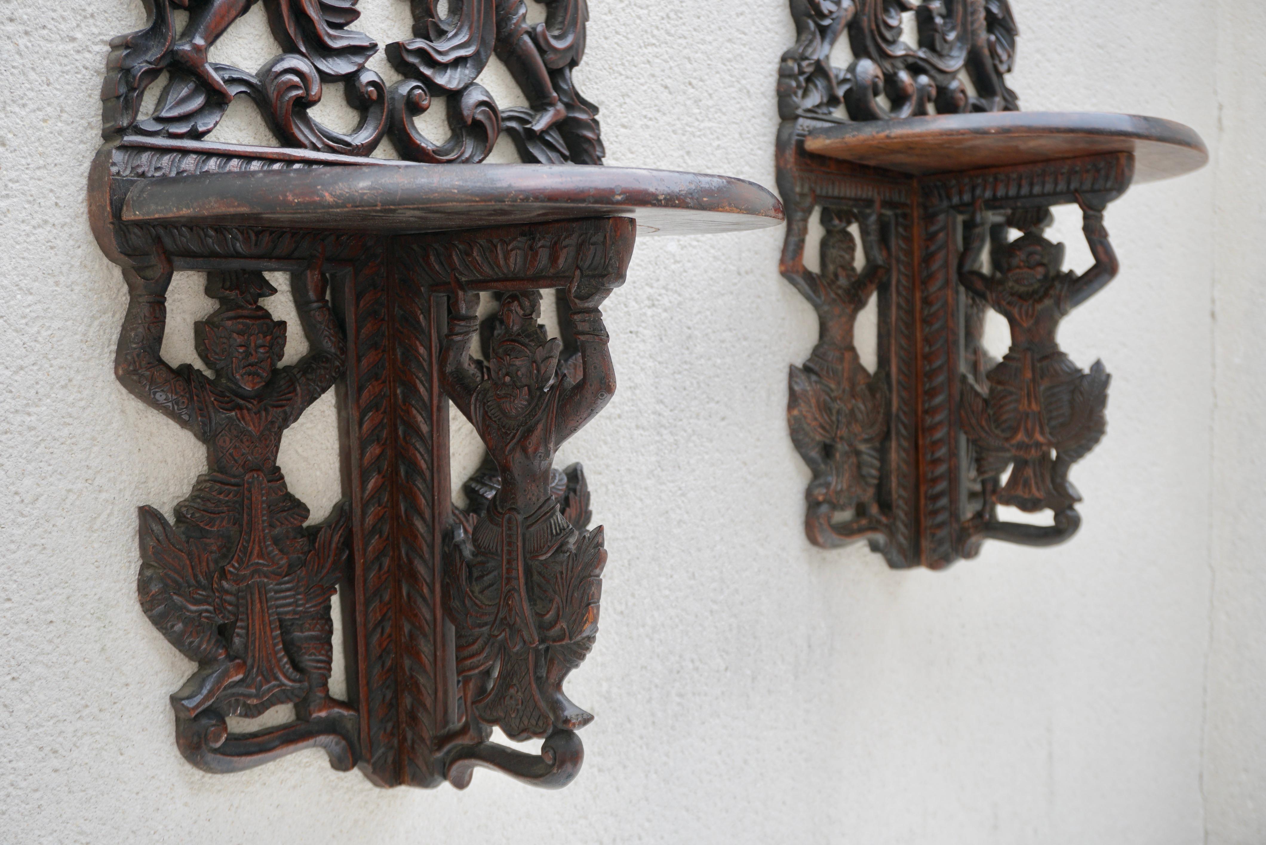 Pair Indonesian Carved Figural Wall Console Brackets For Sale 12