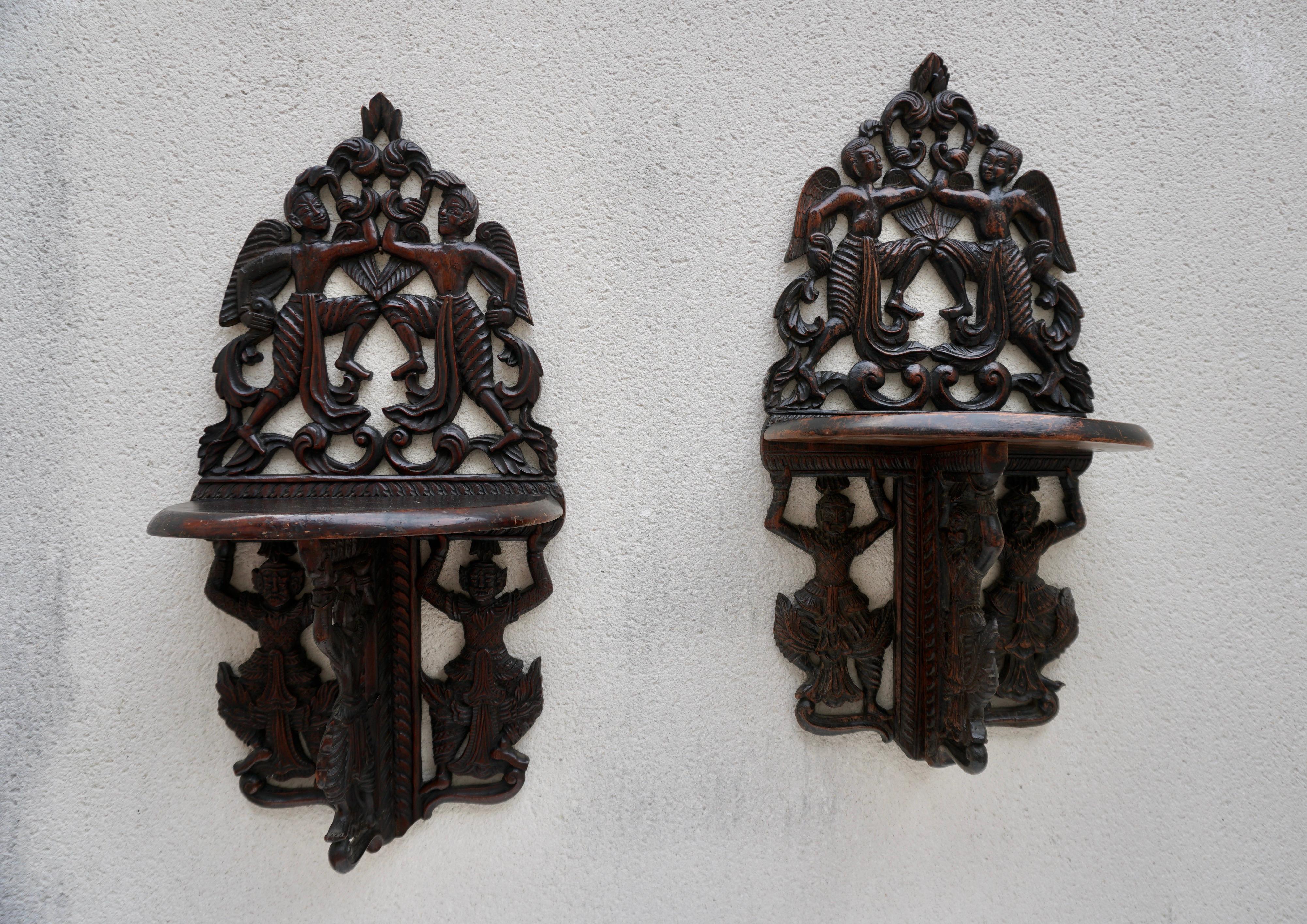 Pair Indonesian Carved Figural Wall Console Brackets For Sale 13