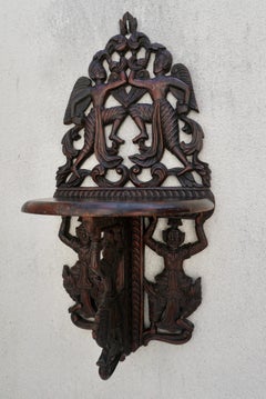 Pair Indonesian Carved Figural Wall Console Brackets