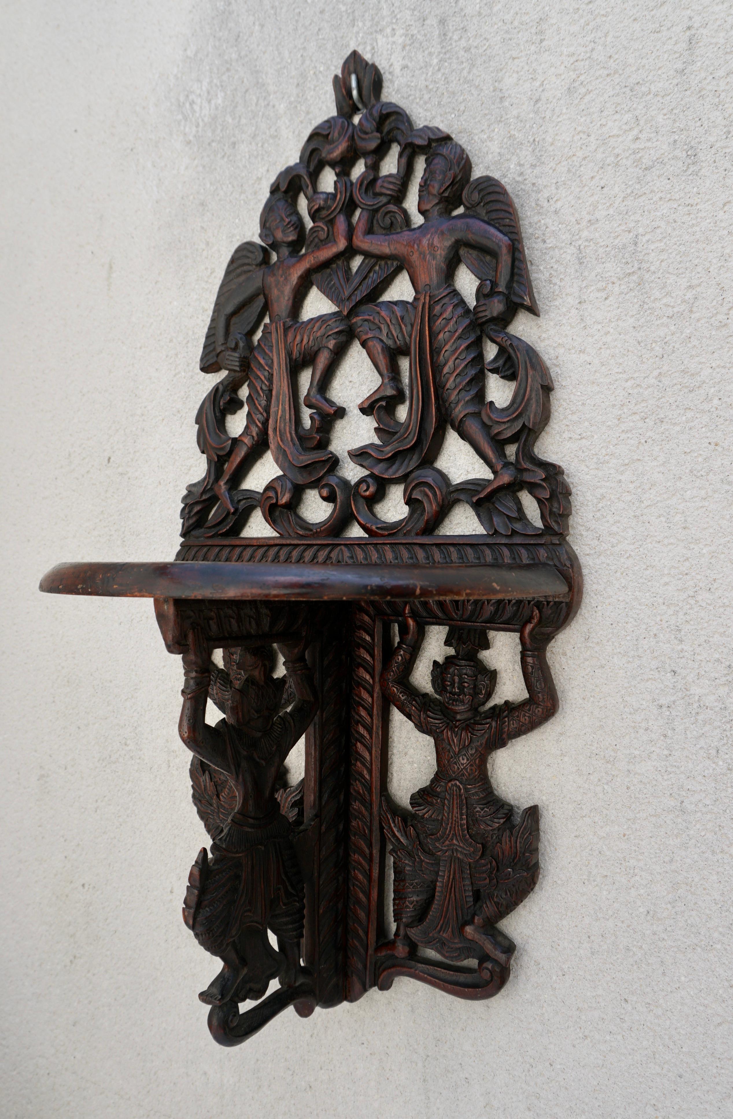 Hand-Carved Pair Indonesian Carved Figural Wall Console Brackets For Sale