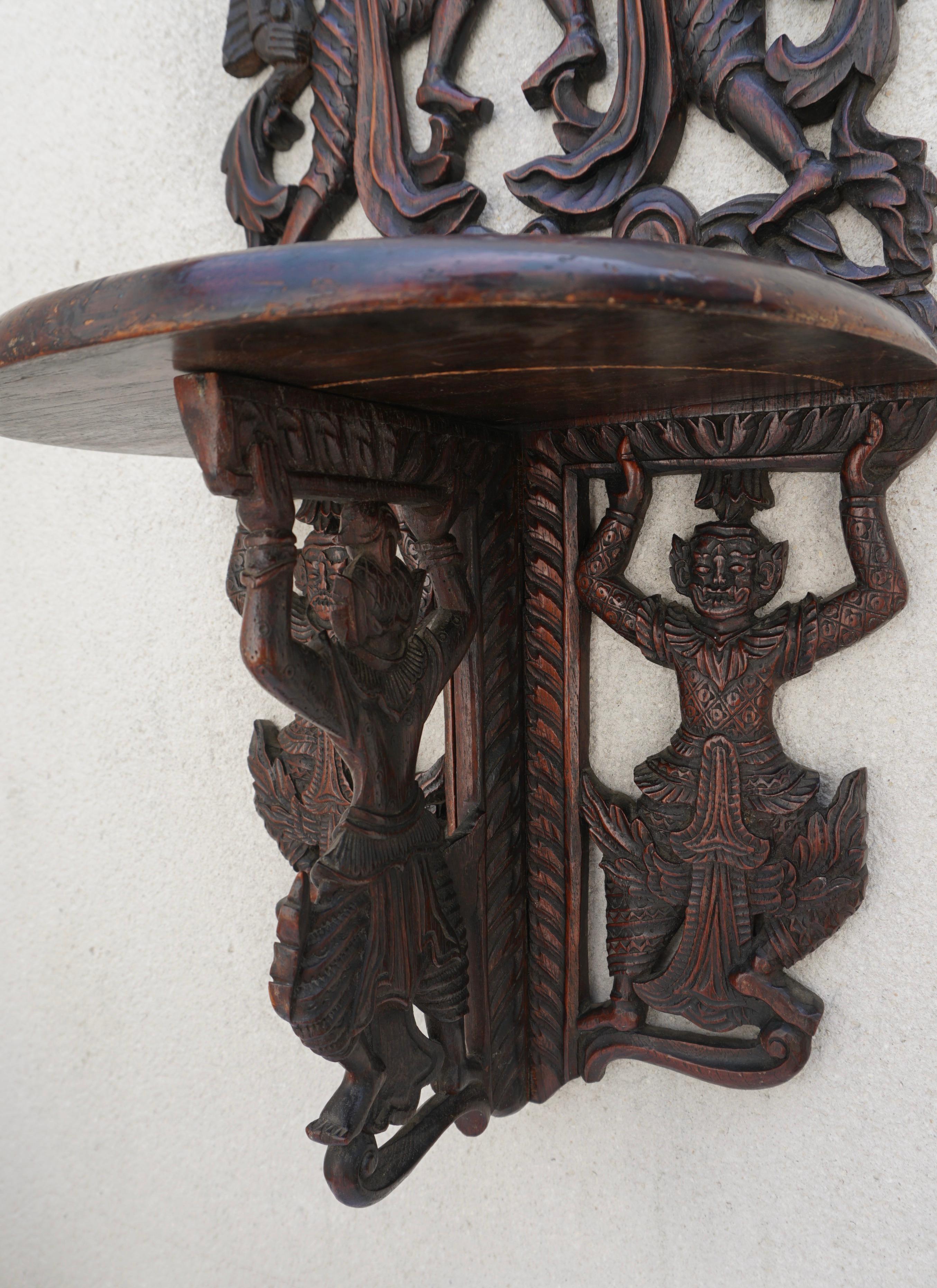 Pair Indonesian Carved Figural Wall Console Brackets For Sale 1