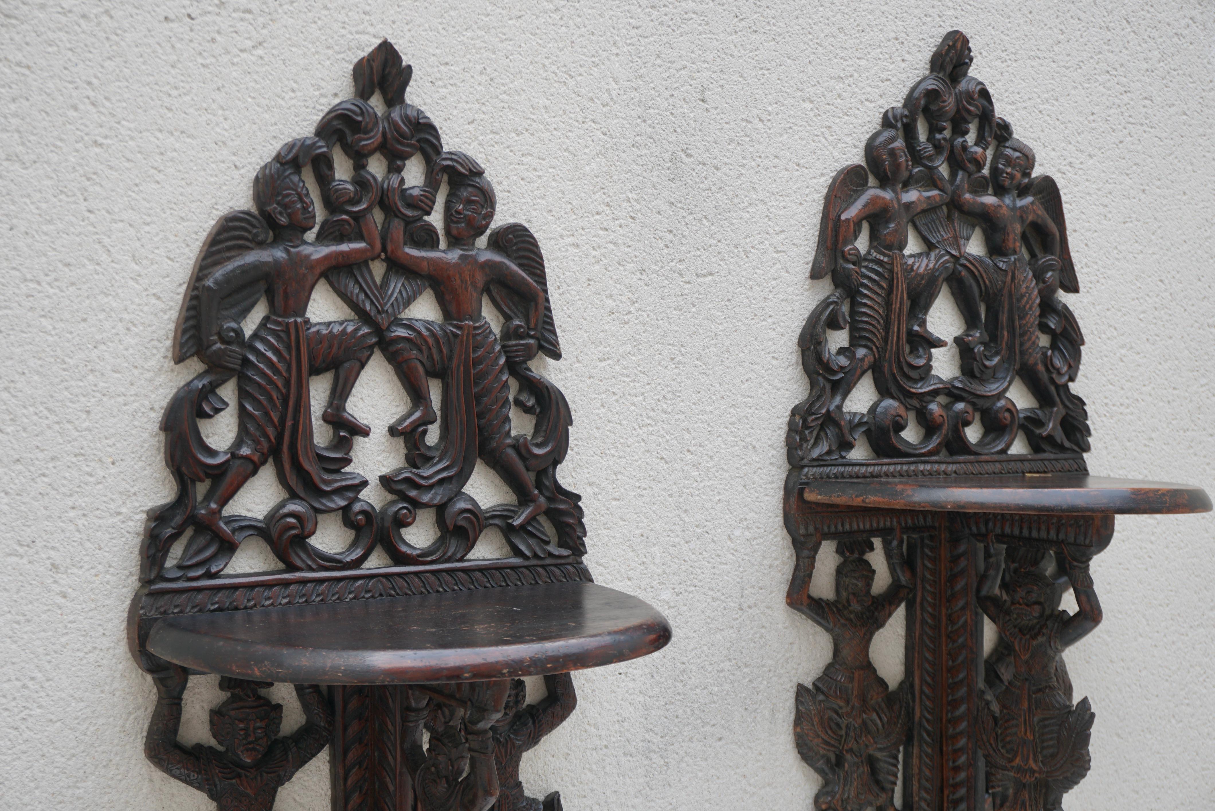 Pair Indonesian Carved Figural Wall Console Brackets For Sale 2