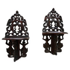 Pair Indonesian Carved Figural Wall Console Brackets