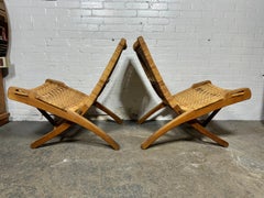 Pareja de tumbonas plegables de estilo modernista Hans Wegner para interior/exterior/yute