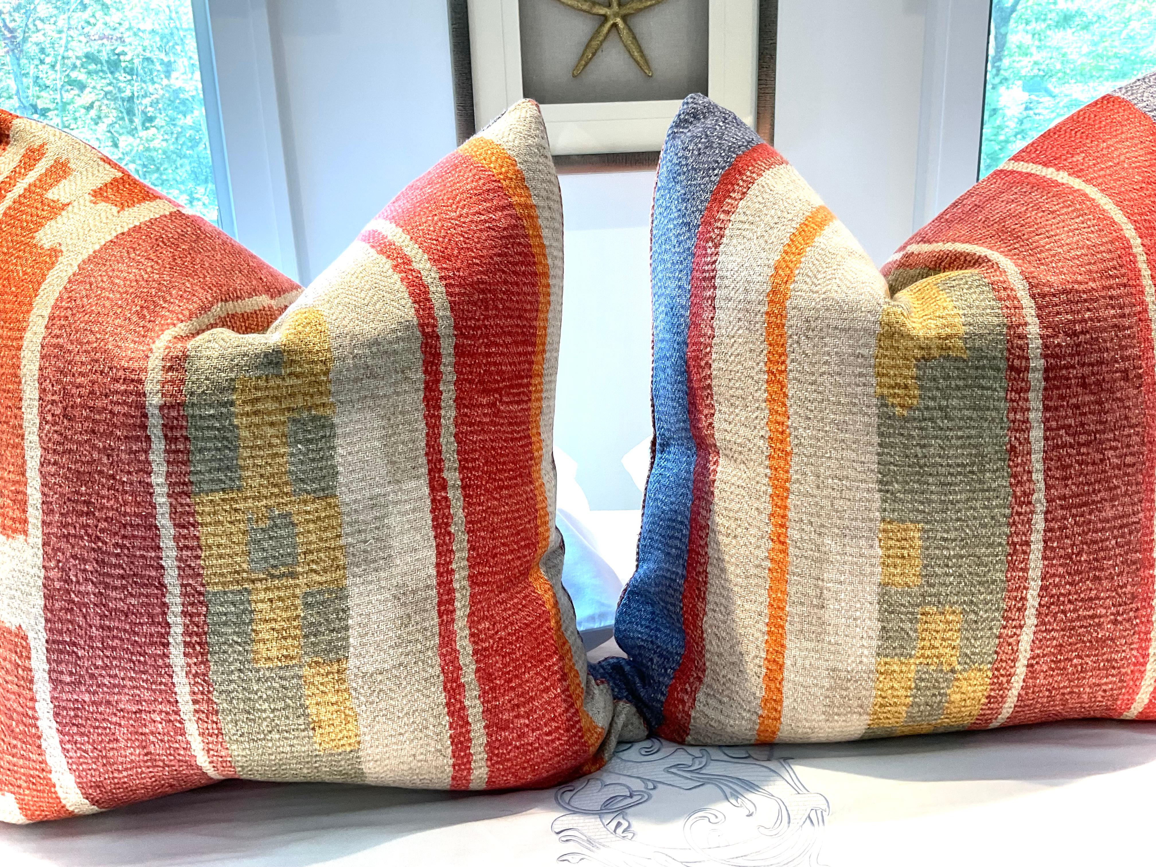 Suzani PAIR “INDUS” in brick- Andrew Martin for Kravet Couture 22” down filled pillows For Sale