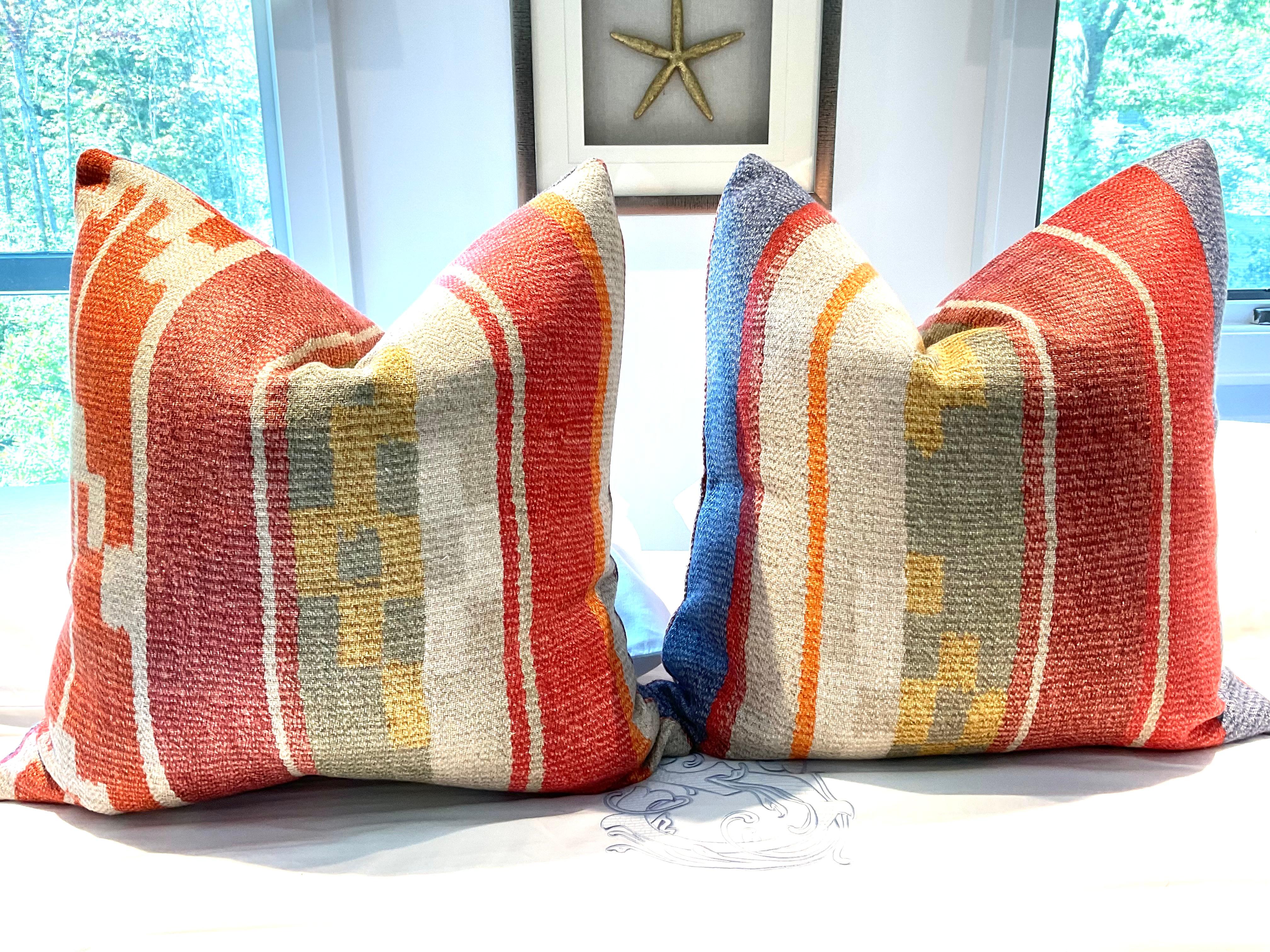 American PAIR “INDUS” in brick- Andrew Martin for Kravet Couture 22” down filled pillows For Sale