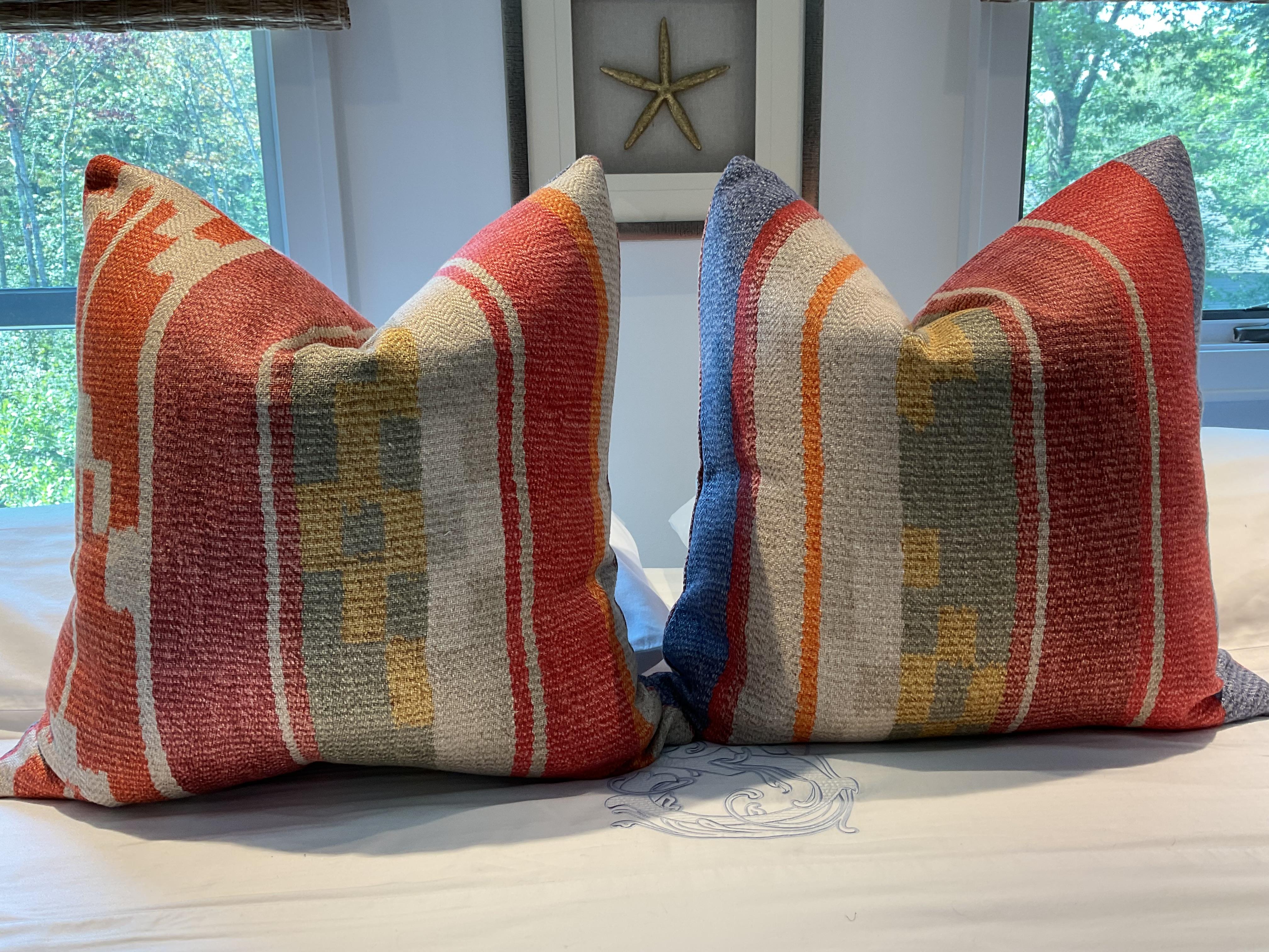 Woven PAIR “INDUS” in brick- Andrew Martin for Kravet Couture 22” down filled pillows For Sale