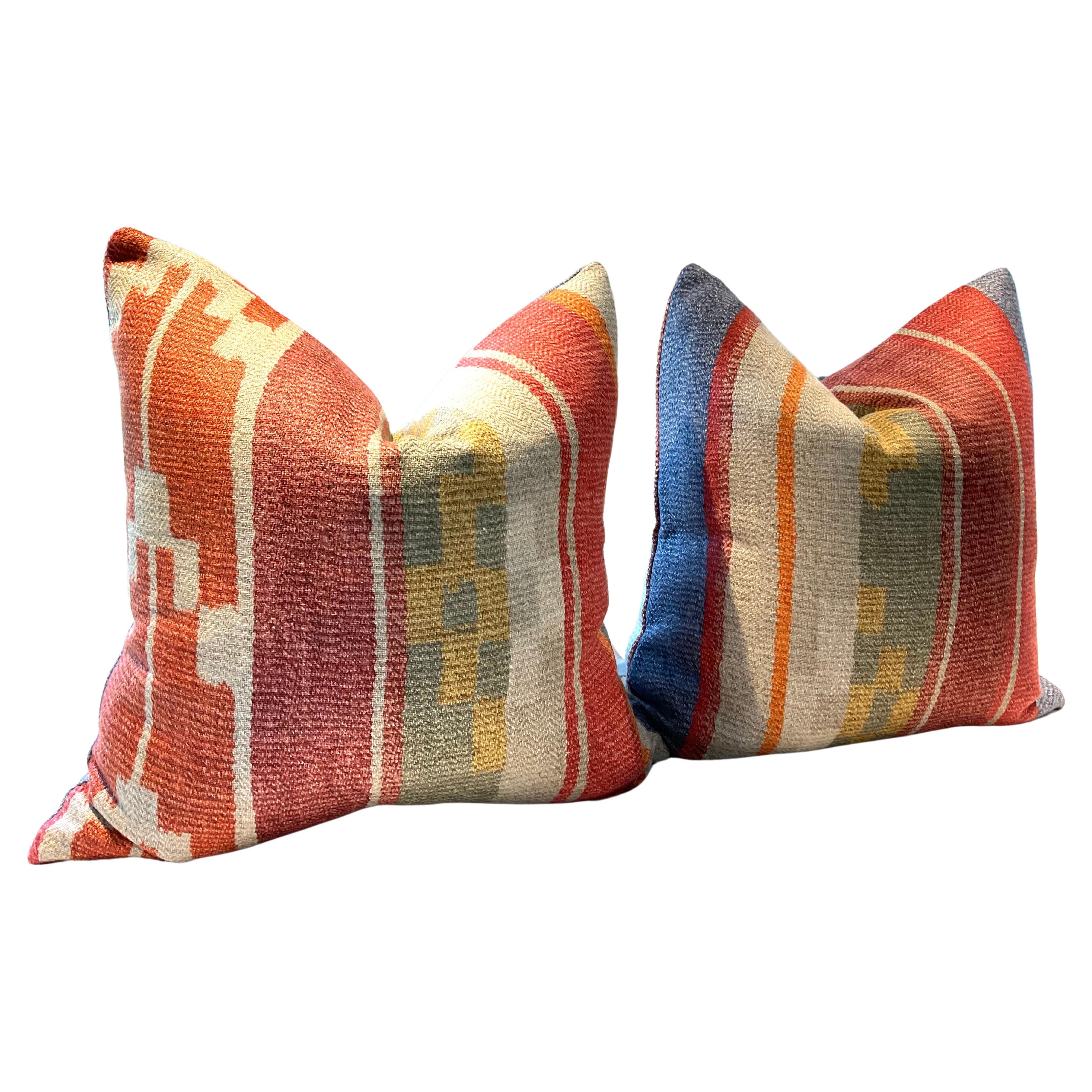 PAIR “INDUS” in brick- Andrew Martin for Kravet Couture 22” down filled pillows For Sale