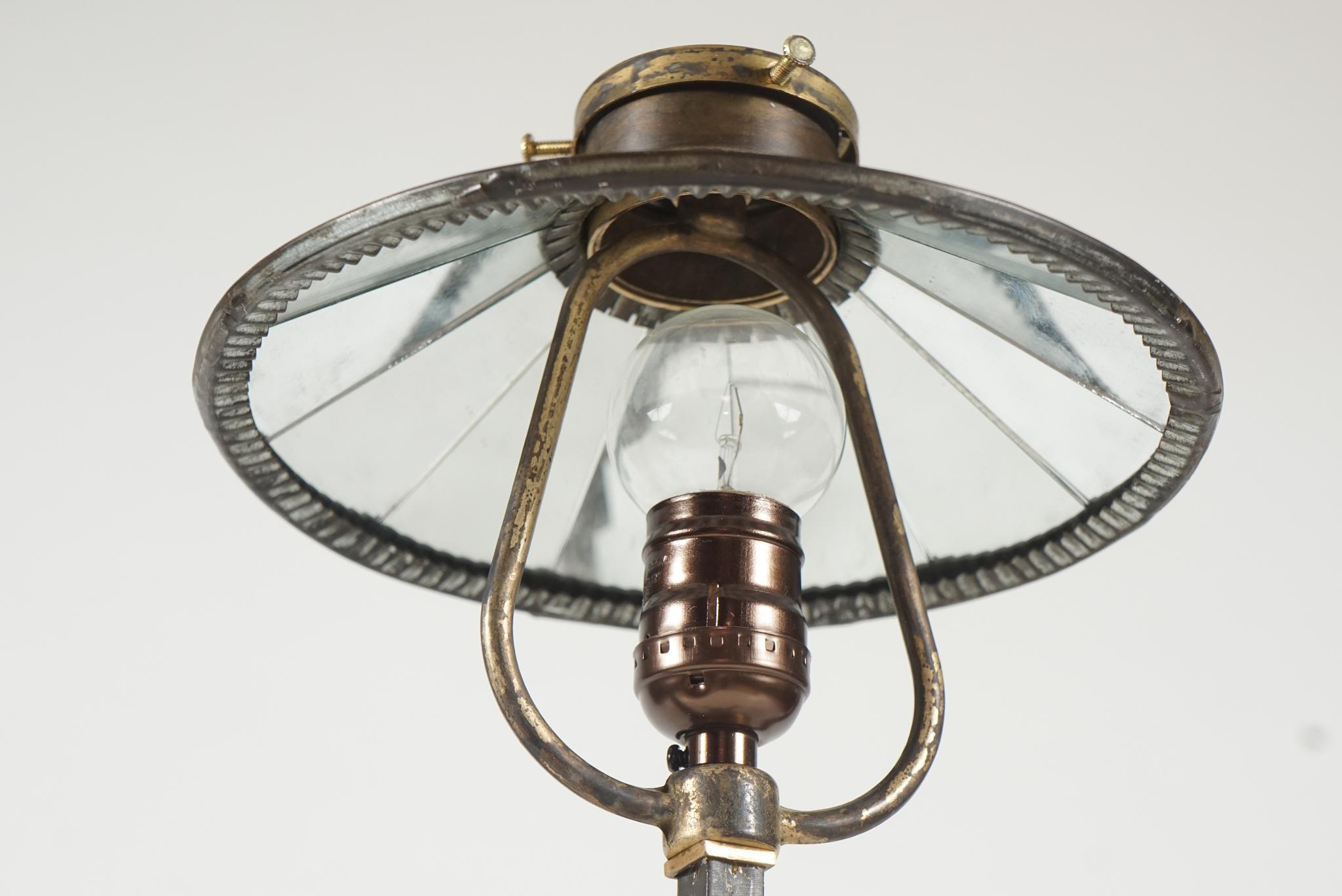 20th Century Pair of Industrial Footed Lamps with Mirrored Shades For Sale