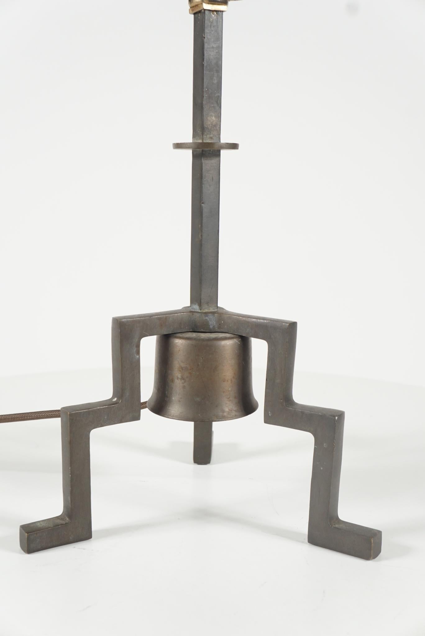Iron Pair of Industrial Footed Lamps with Mirrored Shades For Sale