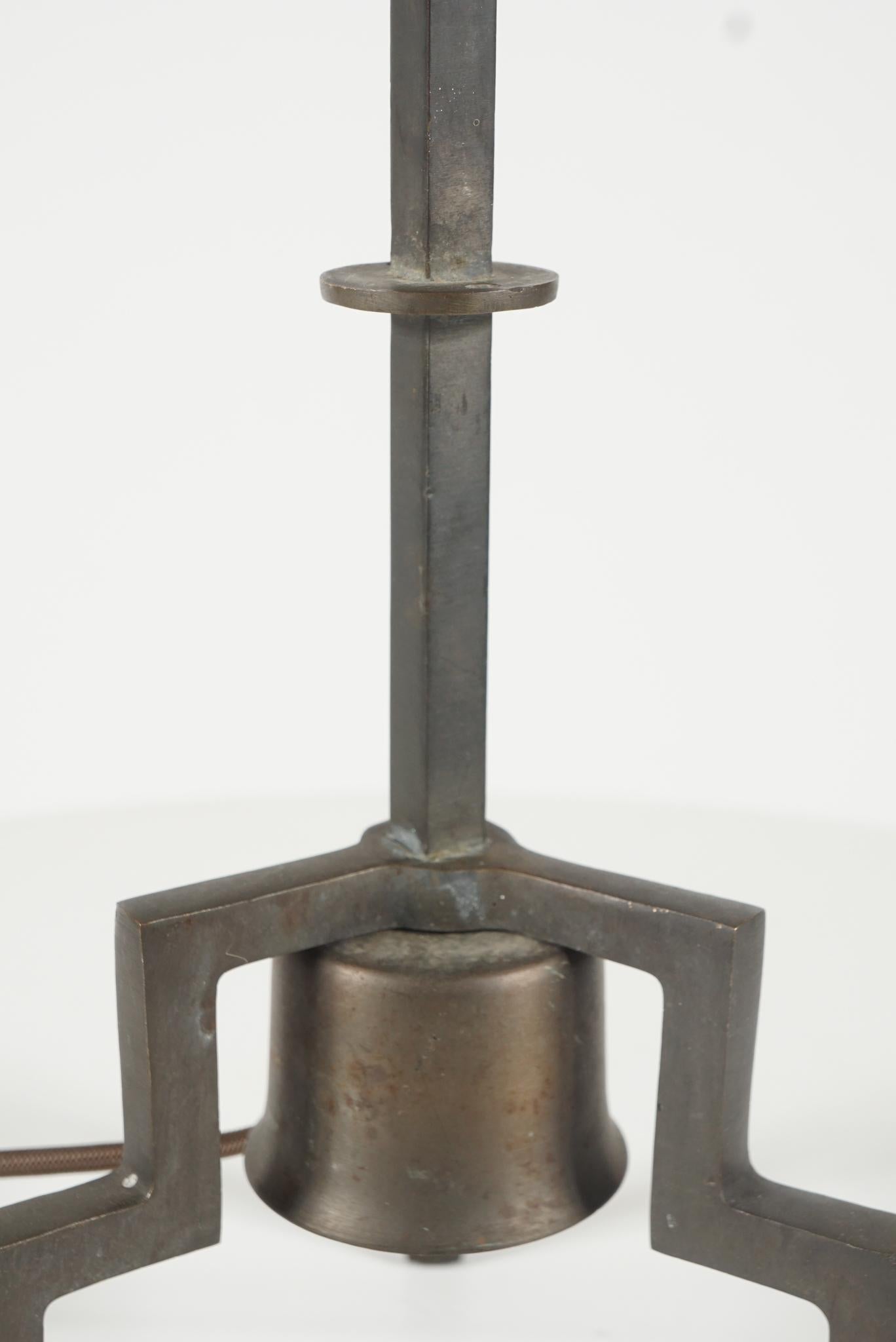 Pair of Industrial Footed Lamps with Mirrored Shades For Sale 1
