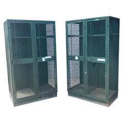 Vintage Pair Industrial Metal / Steel Cage, Mesh Lockers, Cabinets, Storage