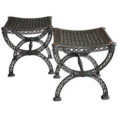 Antique Pair of Industrial Style Iron Stools/Bench Turn of the Century