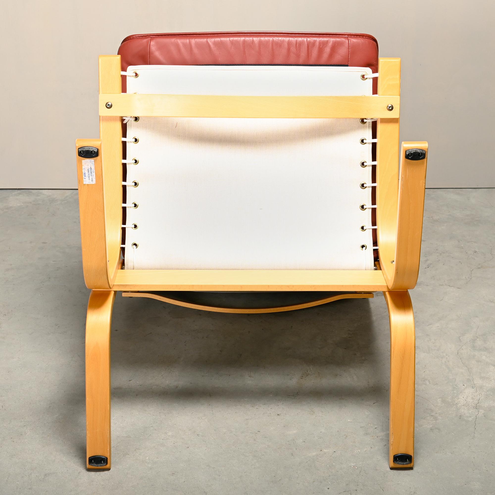 Paire de chaises longues Ingmar Relling en Beeche et cuir bourgogne, Westnofa en vente 7