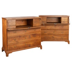 Pair, Inlaid Chest of Drawers with Secretary Desk Top, Sweden dated 1851