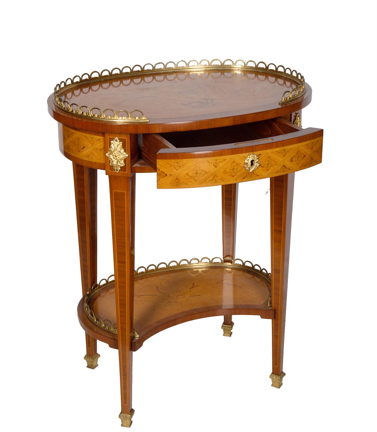 French Pair of Inlaid Louis XVI Style Oval Side Tables, 1920s
