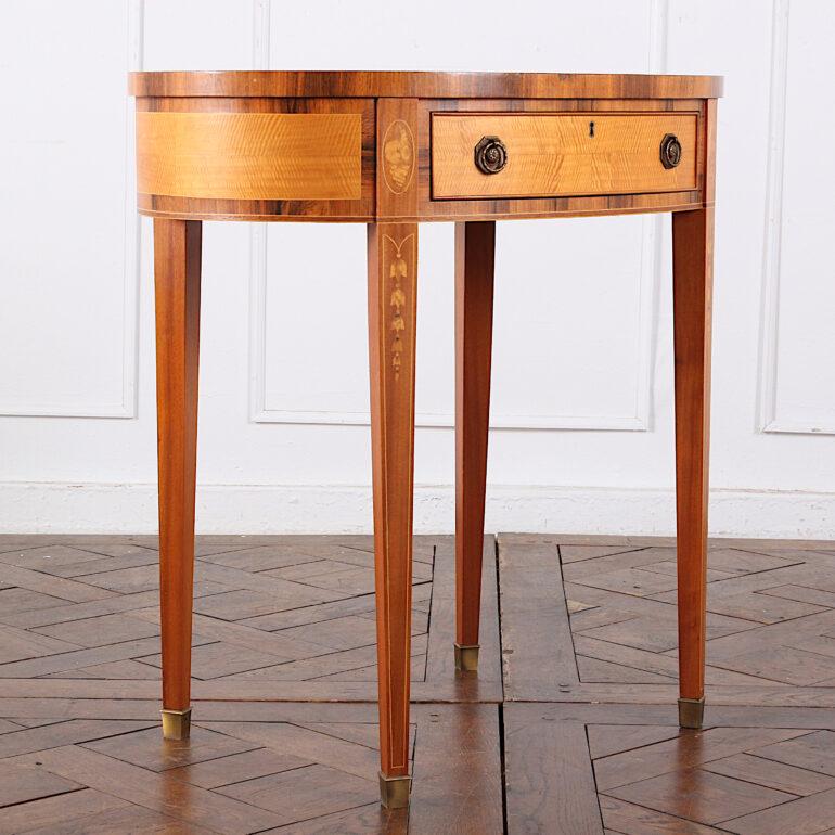 Pair of Inlaid Sheraton Style Oval Marble Top Side Tables End Tables Nightstands 2
