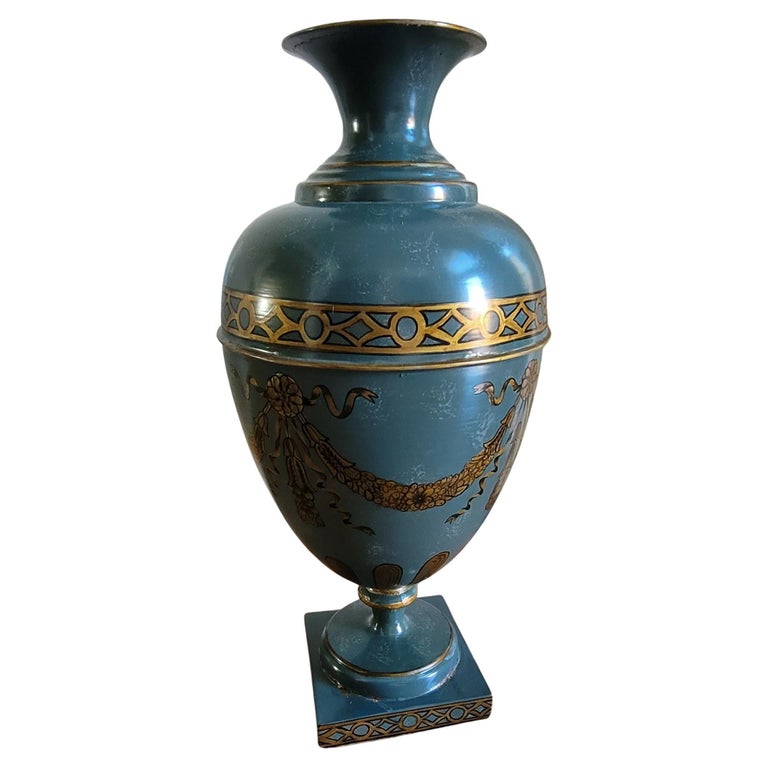 Pair Interior Concepts HandPainted Metal Vases For Sale at 1stDibs