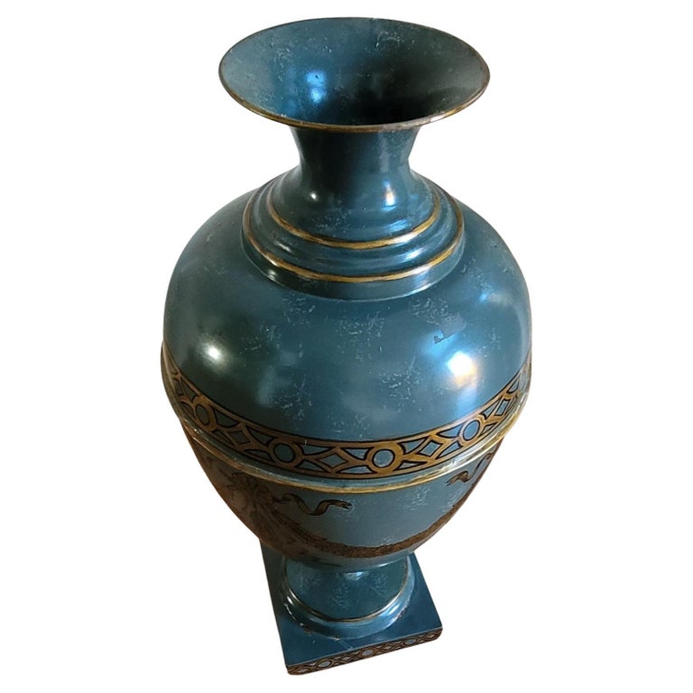 Pair Interior Concepts HandPainted Metal Vases For Sale at 1stDibs