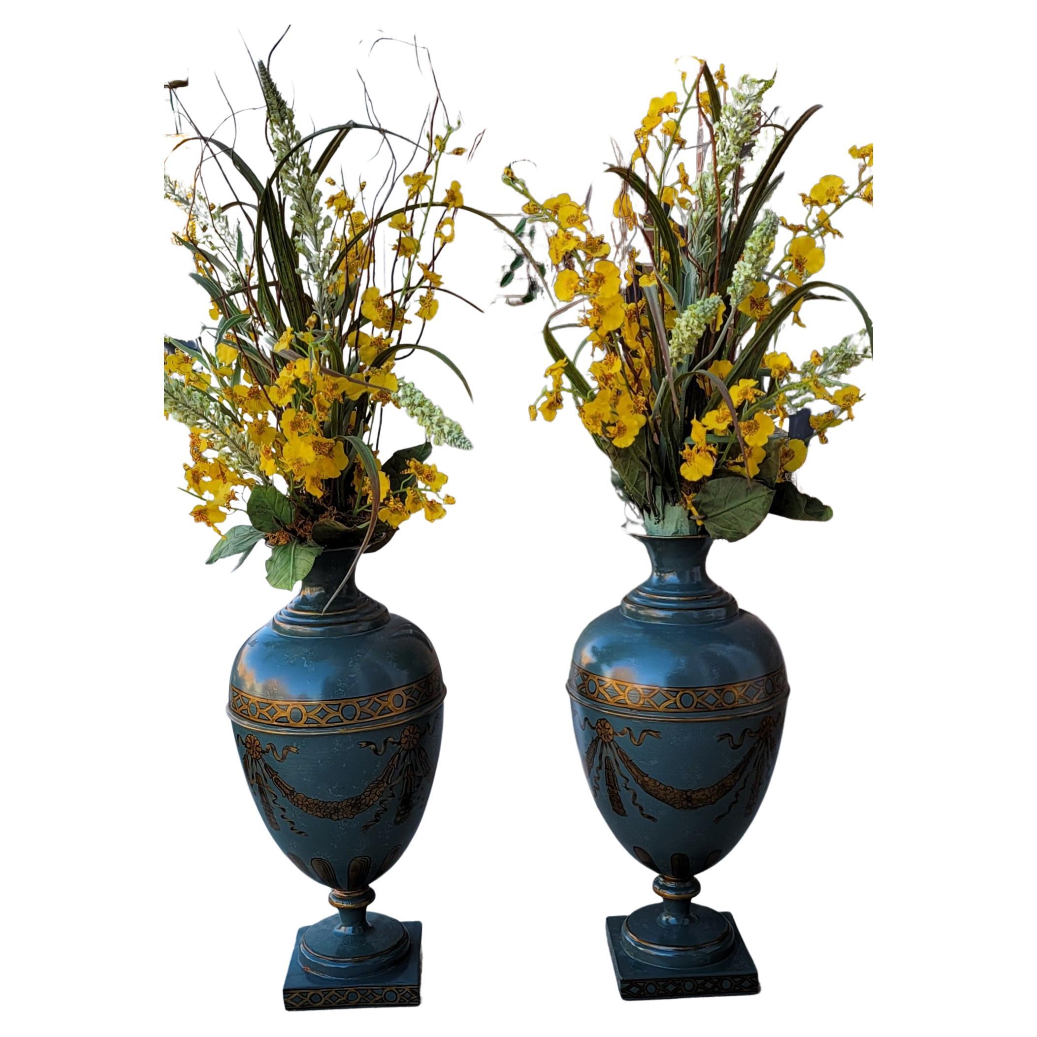 Pair Interior Concepts Hand-Painted Metal Vases For Sale 1