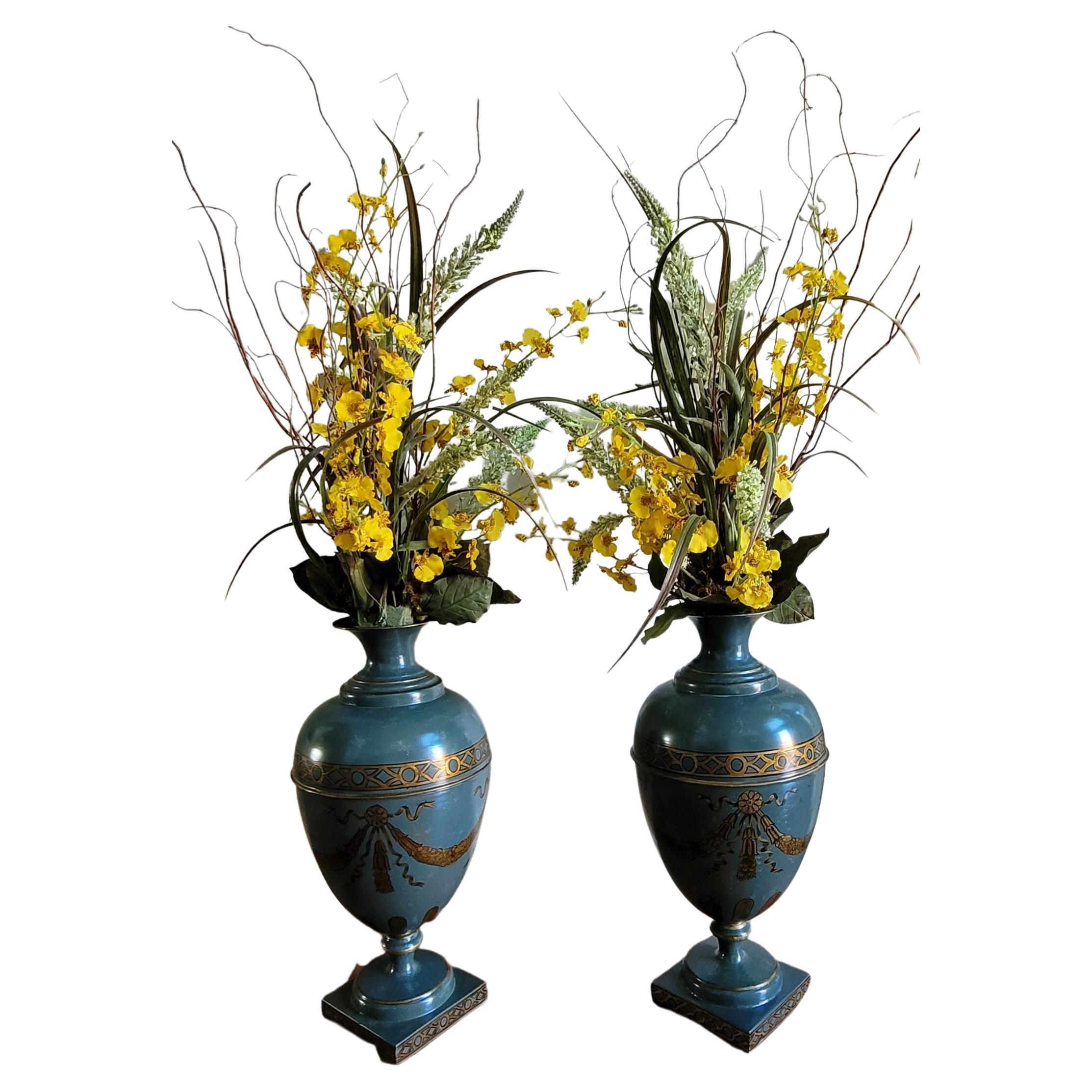 Pair Interior Concepts Hand-Painted Metal Vases For Sale 2