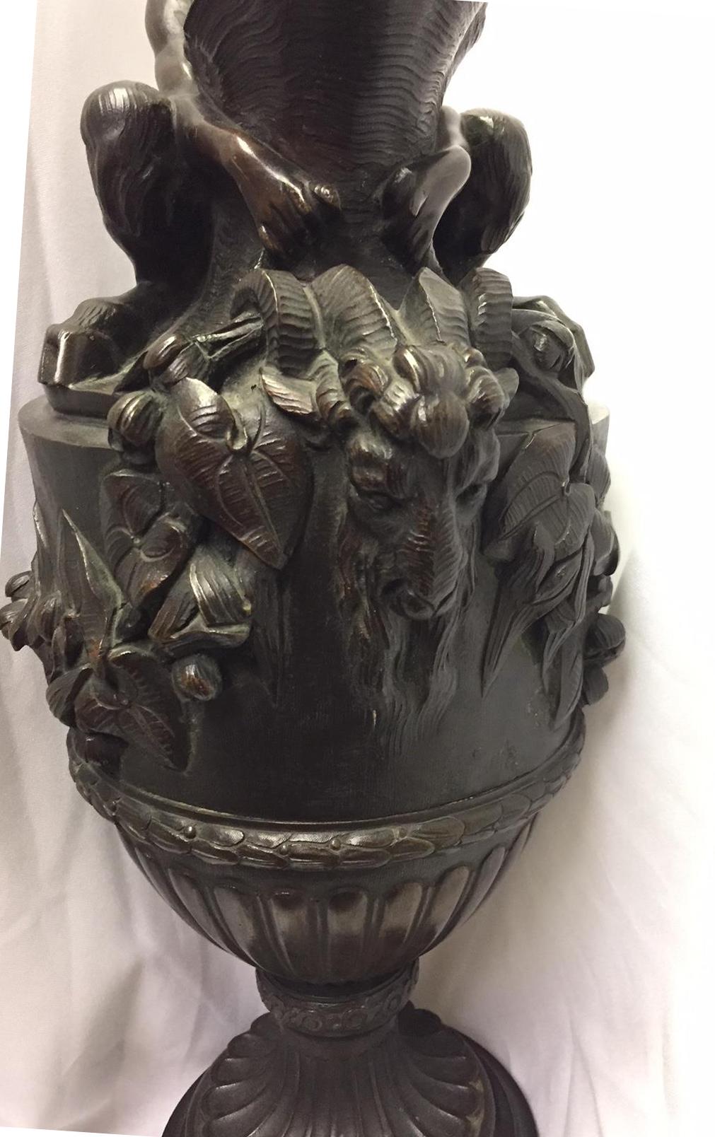 Pair iof French Patinated Bronze Urn Ewers, 19th Century 3