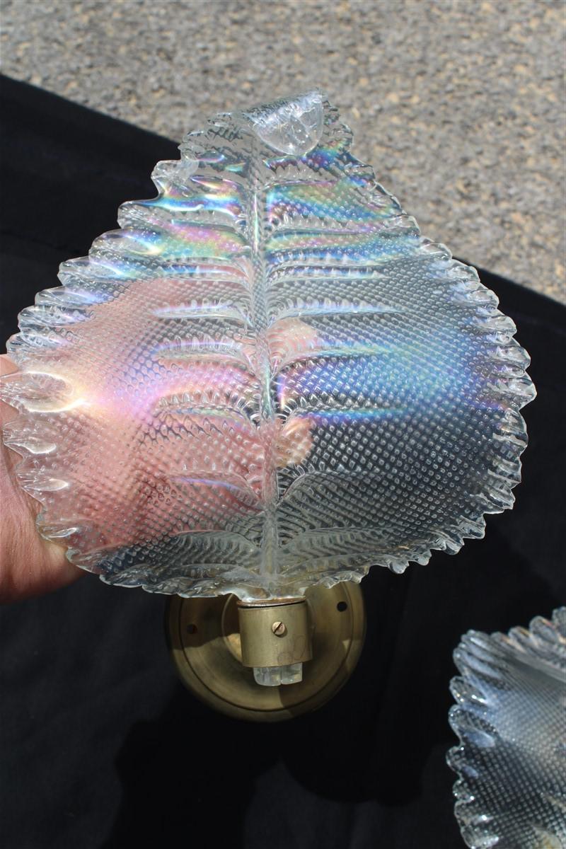 Coppia di lampade da parete iridescenti Design italiano metà secolo Foglie, anni '40 in vendita 1