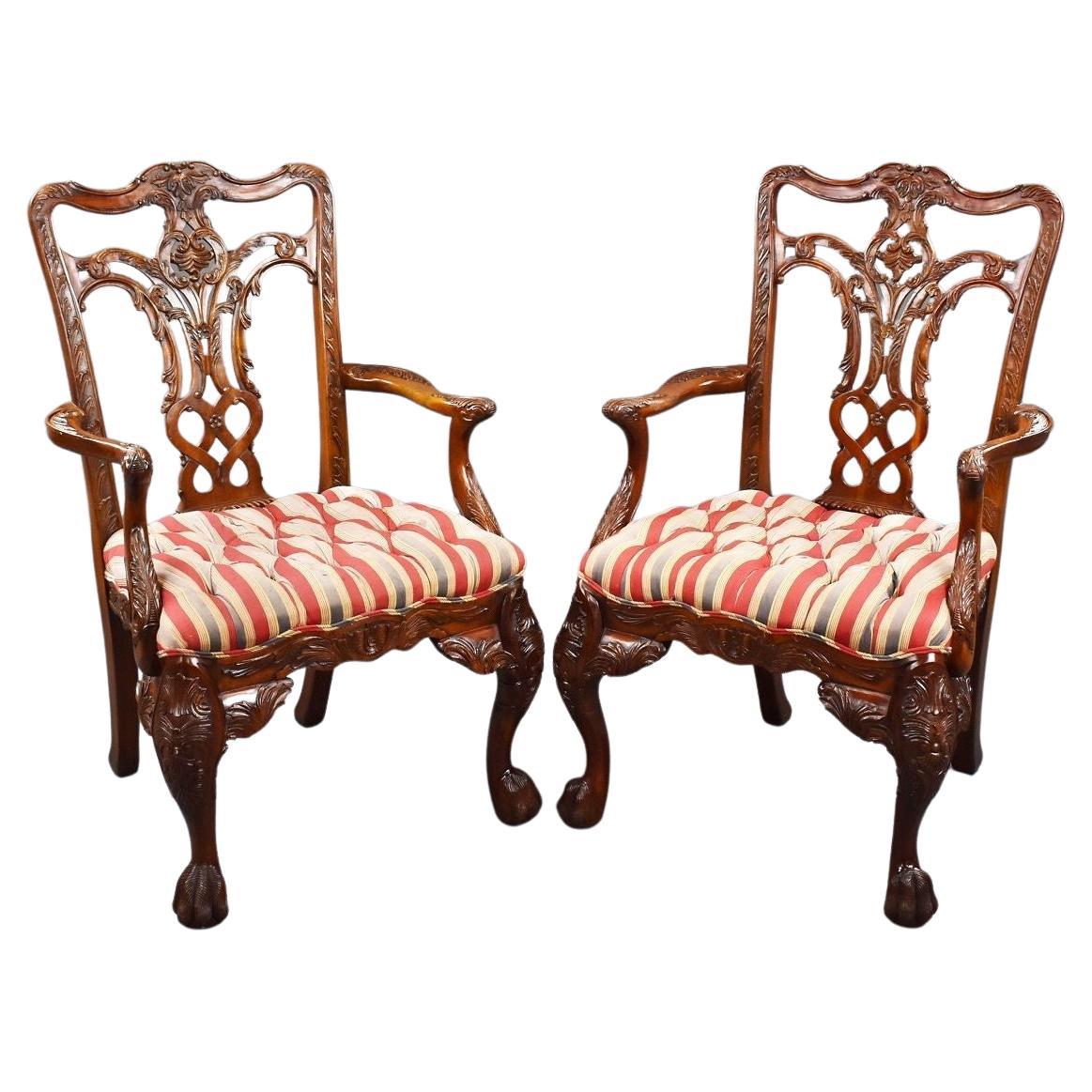 Pair Irish Chippendale Style Armchairs