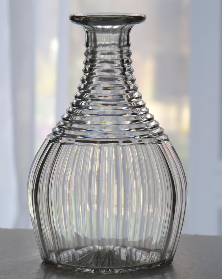 Pair Irish Cut Glass Crystal Decanters Mushroom Stoppers, Regency